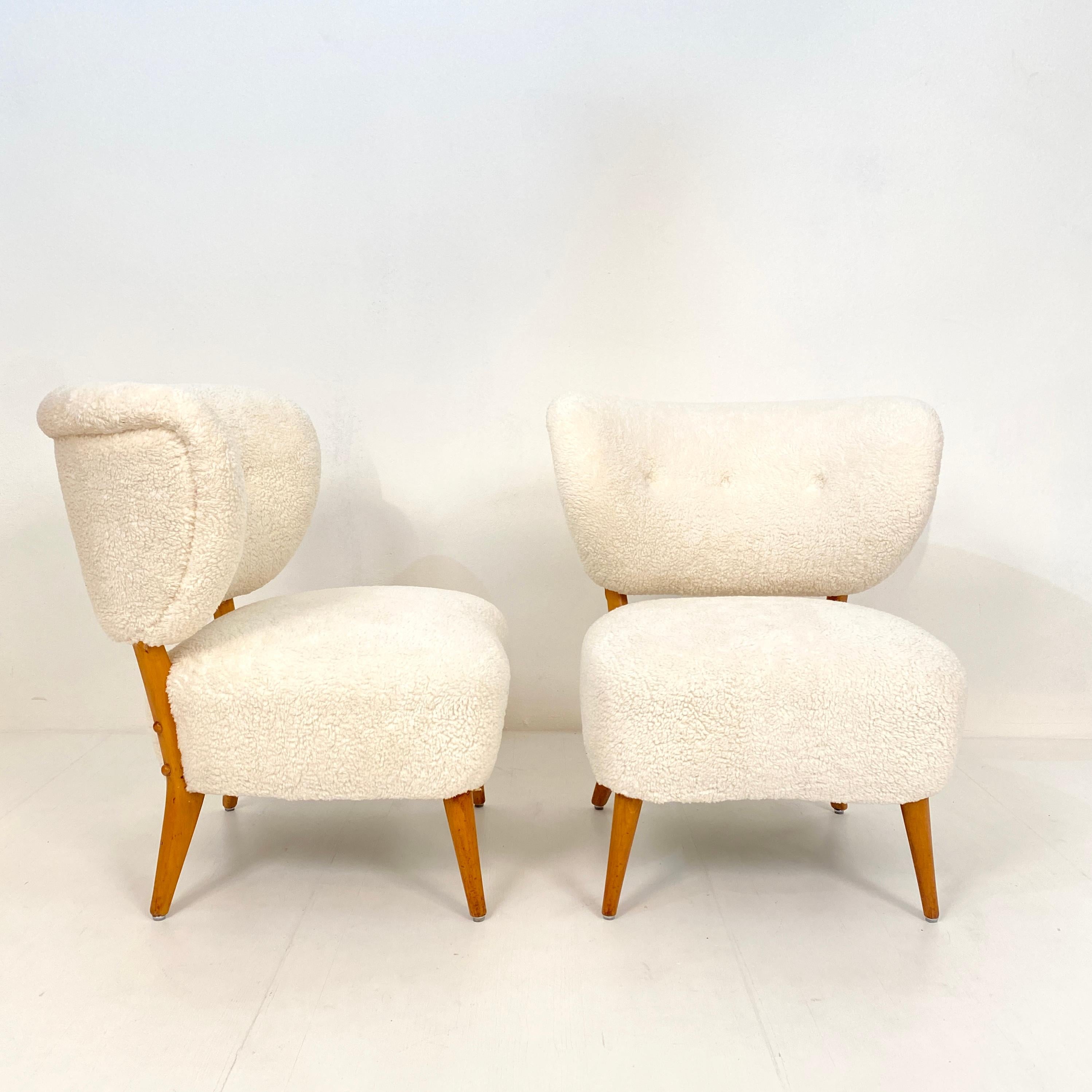 Pair of Boucle Mid-Century Lounge Chairs by Otto Schultz in Teddy Fur, 1950s 7