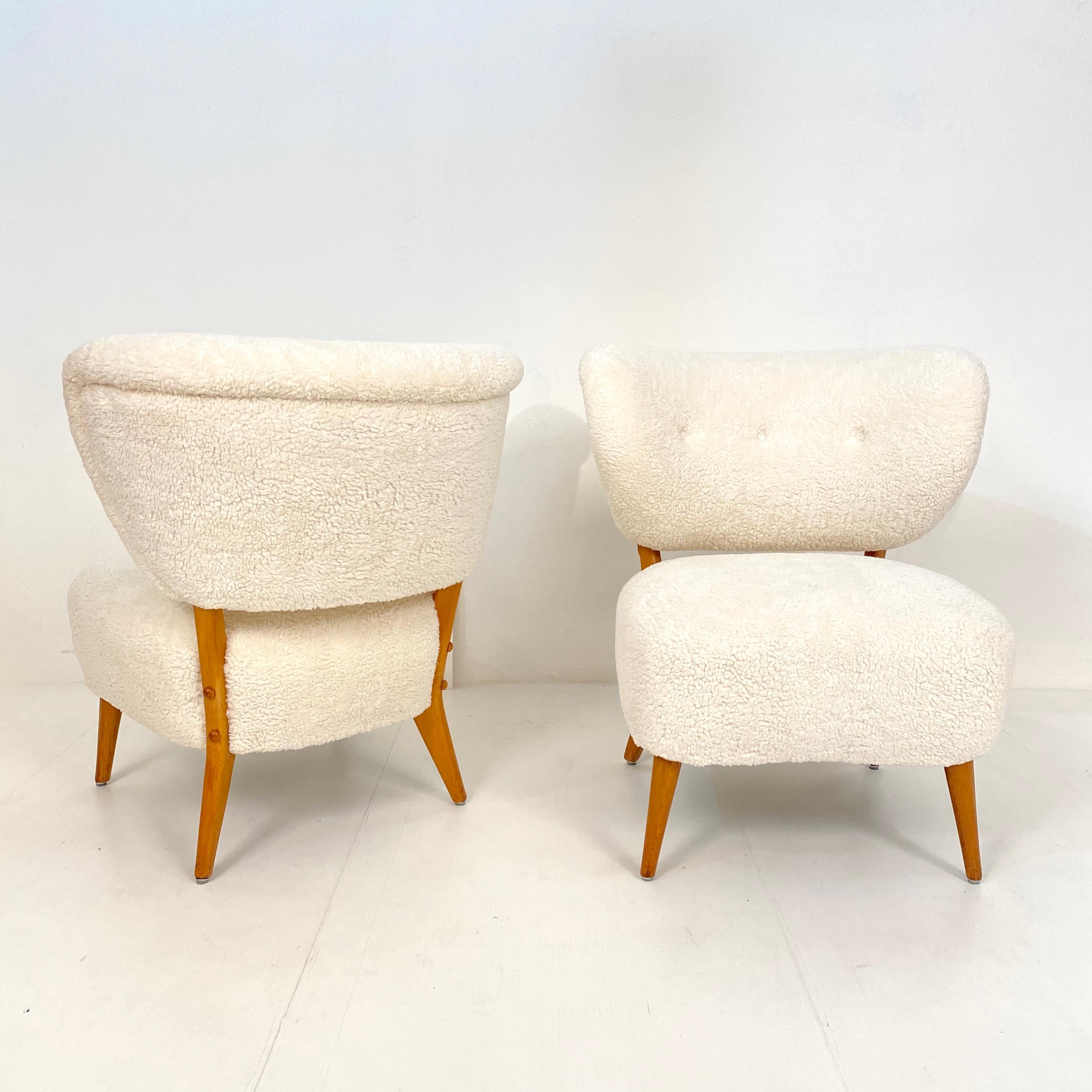 Pair of Boucle Mid-Century Lounge Chairs by Otto Schultz in Teddy Fur, 1950s In Good Condition In Berlin, DE