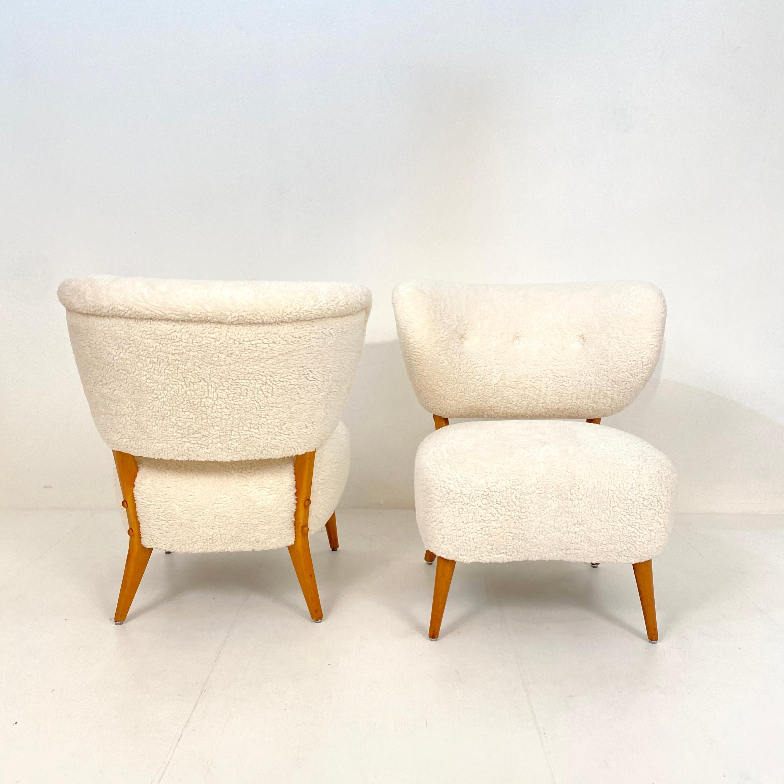 Mid-20th Century Pair of Boucle Mid-Century Lounge Chairs by Otto Schultz in Teddy Fur, 1950s