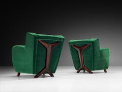 Ein Paar moderne Loungesessel aus waldgrünem Mohair von Pierre Frey aus der Mitte des Jahrhunderts