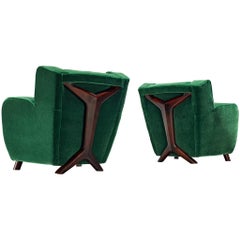 Ein Paar moderne Loungesessel aus waldgrünem Mohair von Pierre Frey aus der Mitte des Jahrhunderts