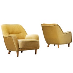 Pair of Mid-Century Modern Lounge Chairs in Velvet