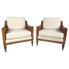 Retro Pair of Mid-Century Modern Lounge Chairs with Cane Sides