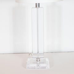 Pair of Mid-Century Modern Lucite and Chrome Lamps, Manner of Karl Springer
