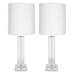 Pair of Mid-Century Modern Lucite and Chrome Lamps, Manner of Karl Springer