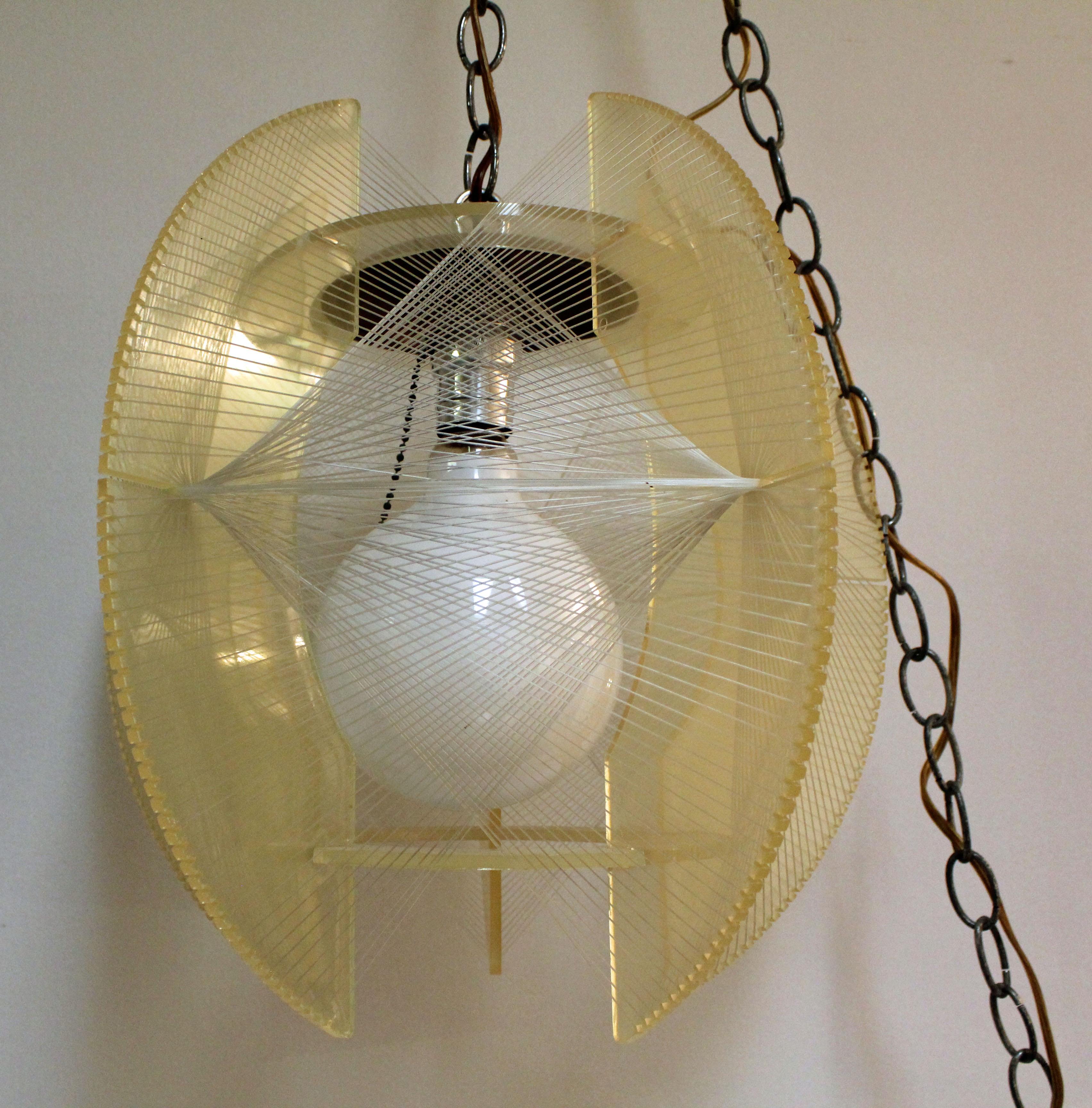 American Pair of Mid-Century Modern Lucite String Hanging Chain Pendant Lighting/Lamps