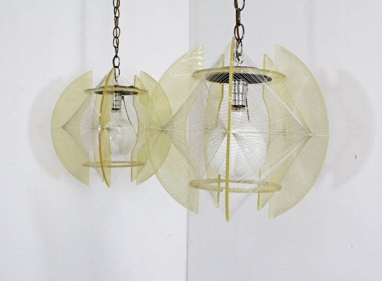 Pair of MidCentury Modern Lucite and Nylon String Hanging Chain