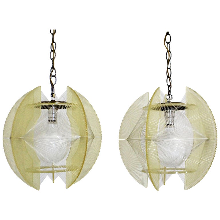 Pair of MidCentury Modern Lucite and Nylon String Hanging Chain