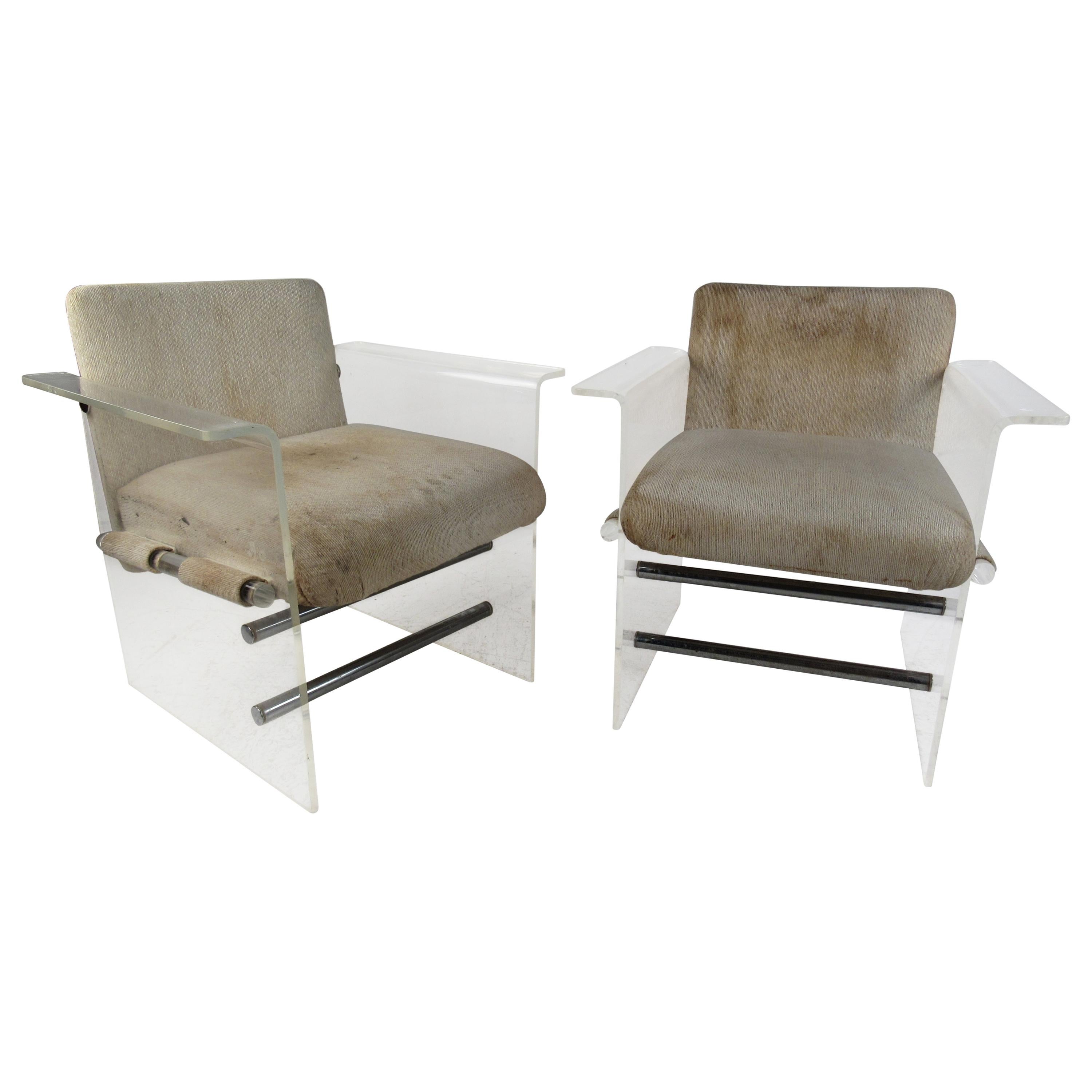 Pair of Mid-Century Modern Lucite Pace Style Lounge Chairs