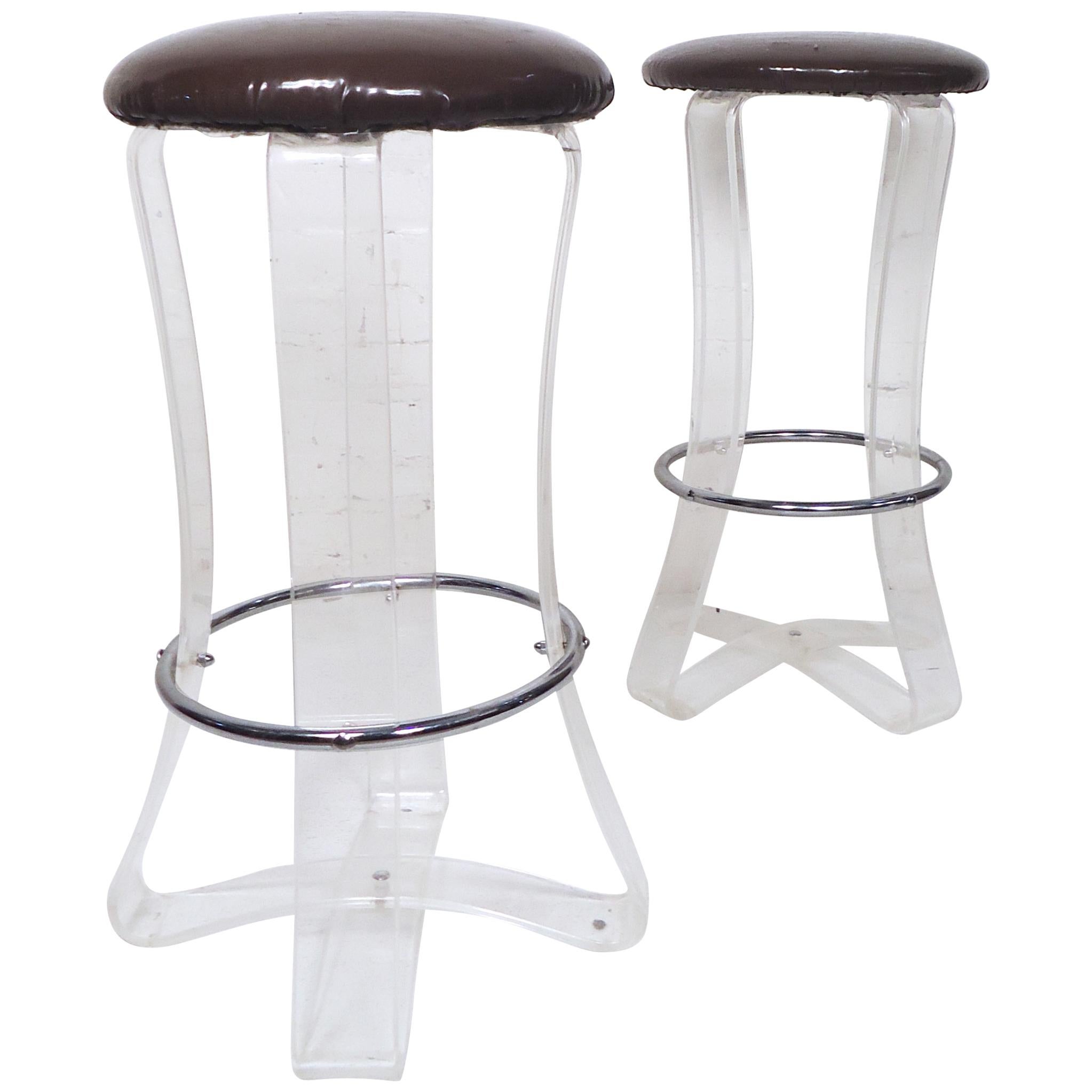 Pair of Mid-Century Modern Lucite Stools For Sale