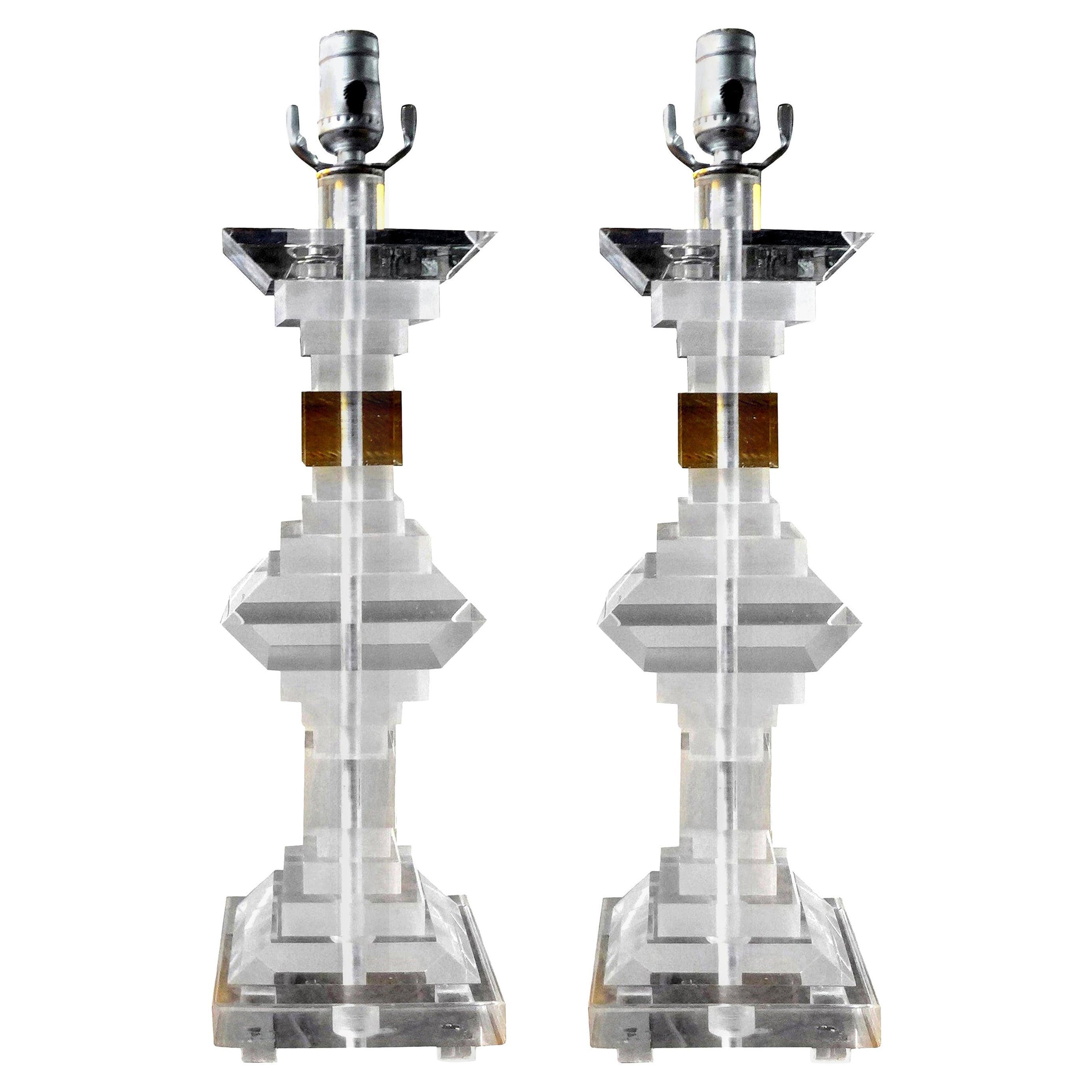 Pair of Mid-Century Modern Lucite Table Lamps