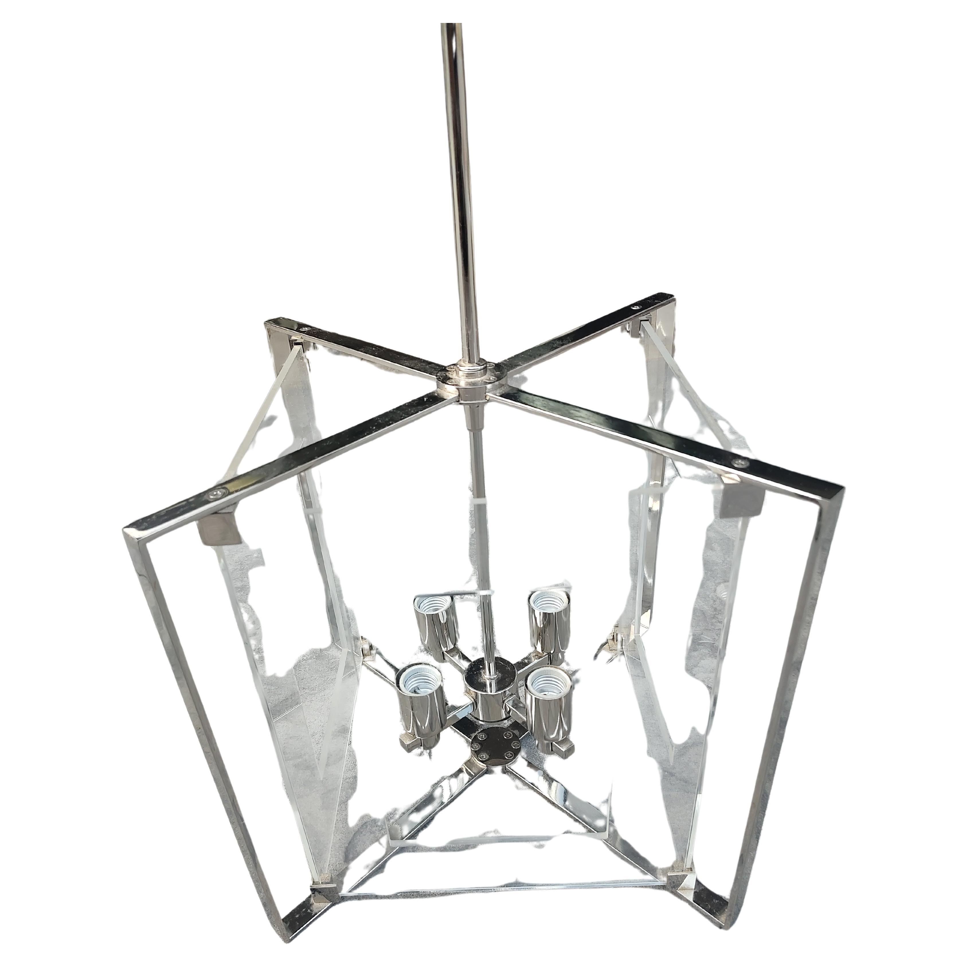 Paar Mid Century Modern Lucite mit Chrom Hängelampen (Moderne der Mitte des Jahrhunderts) im Angebot