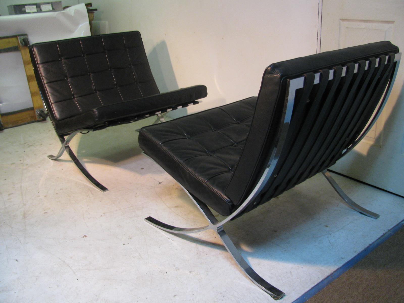 Iconic chairs by Ludwig Mies van der Rohe for Knoll. Great condition with 3 buttons that have been replaced on the seat cushions. Chrome frames with dovetail construction, cushions are spinnybeck leather. Chairs are from circa 1970. Chairs are not