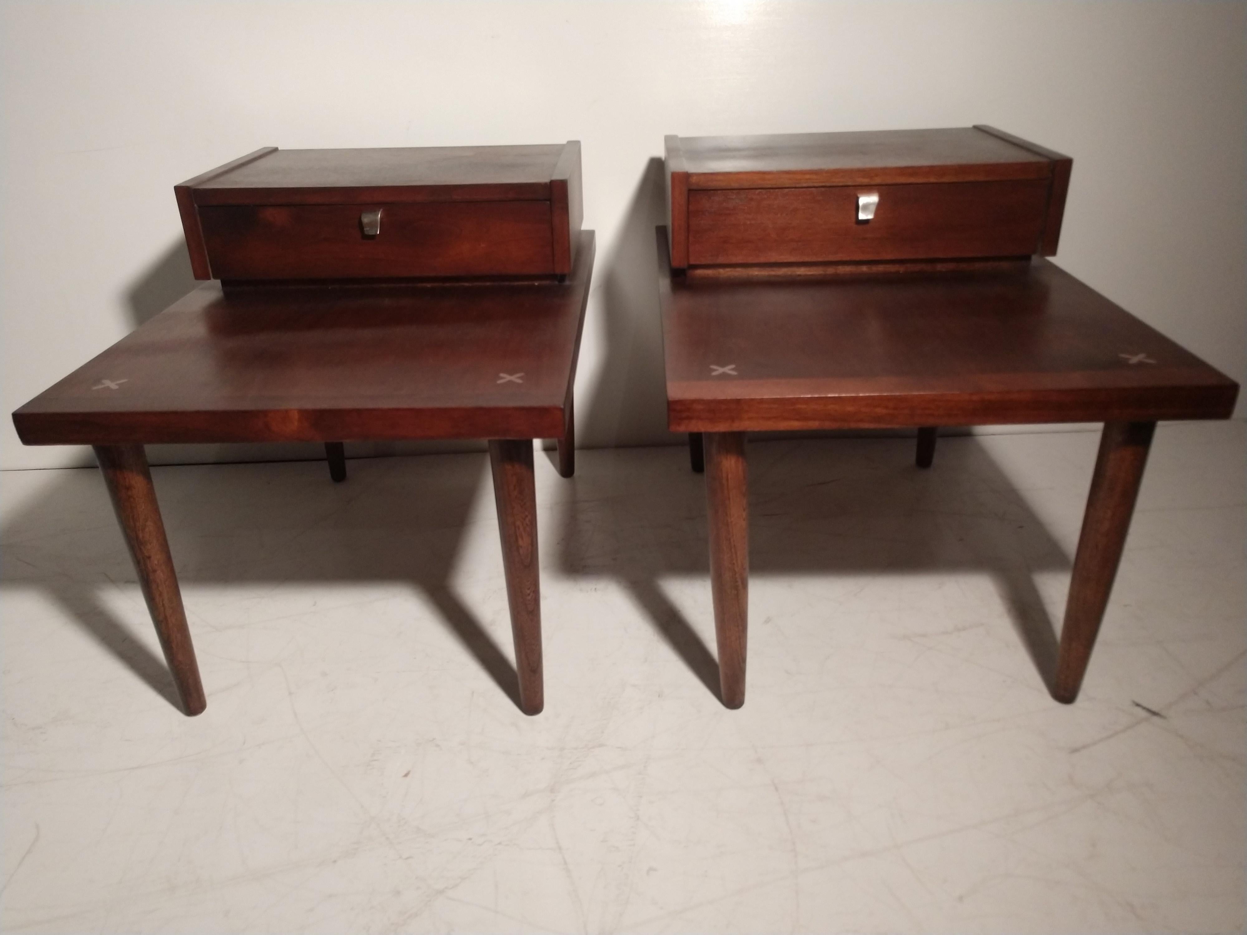 Mid-20th Century Pair of Mid-Century Modern Mahogany End Tables by Merton Gershun For Sale