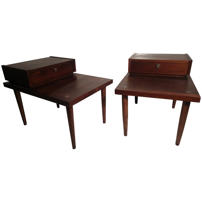 Pair of Mid-Century Modern Mahogany End Tables by Merton Gershun For Sale
