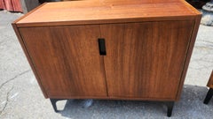 Pair of Mid-Century Modern Mahogany Night Tables 2 Door Inner Shelf - Metal Legs
