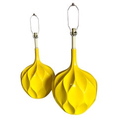 Pair of Mid-Century Modern Majestic Ceramic X Large Yellow Table Lamps