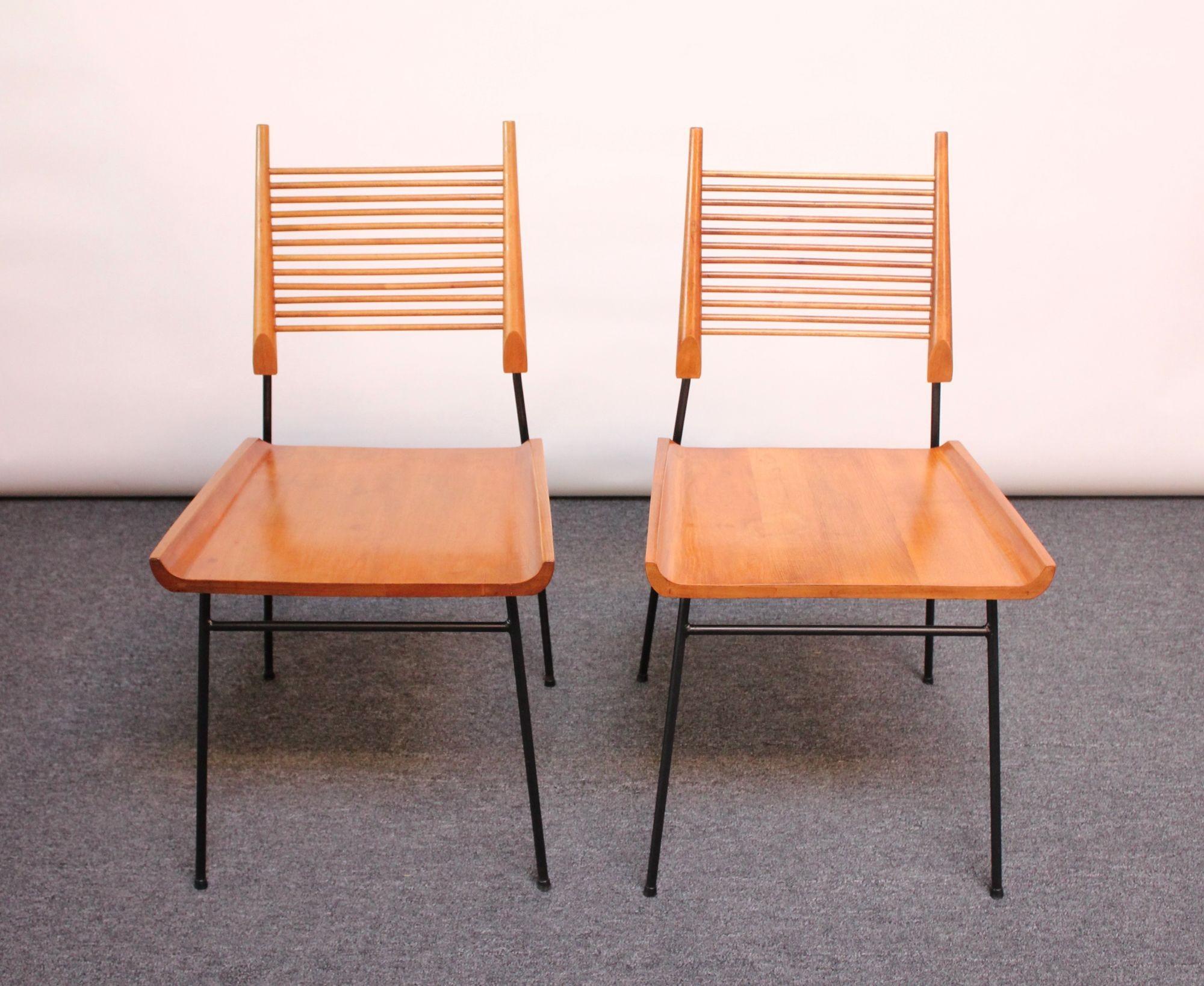 American Pair of Mid-Century Modern Maple and Iron 