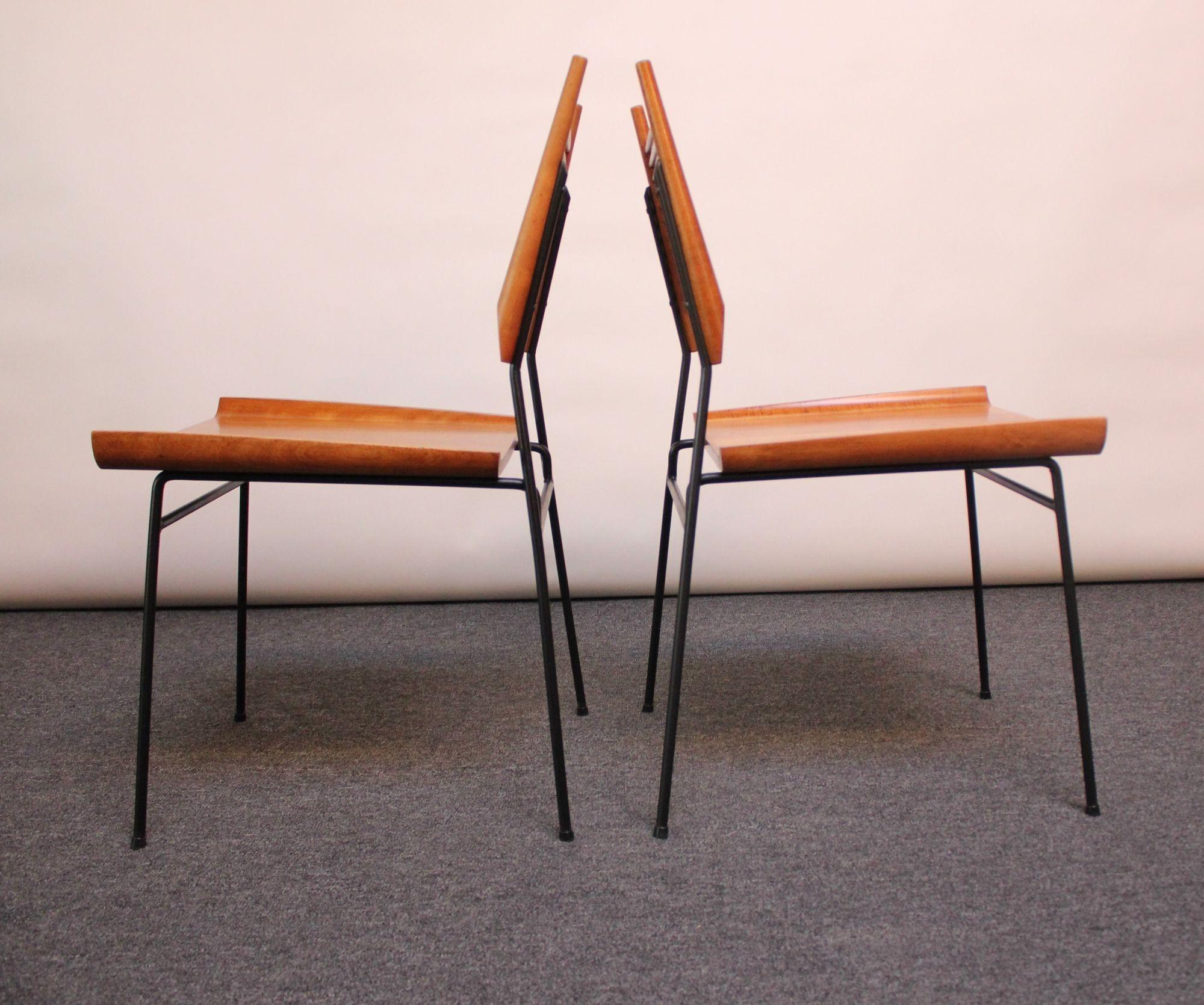 Mid-20th Century Pair of Mid-Century Modern Maple and Iron 