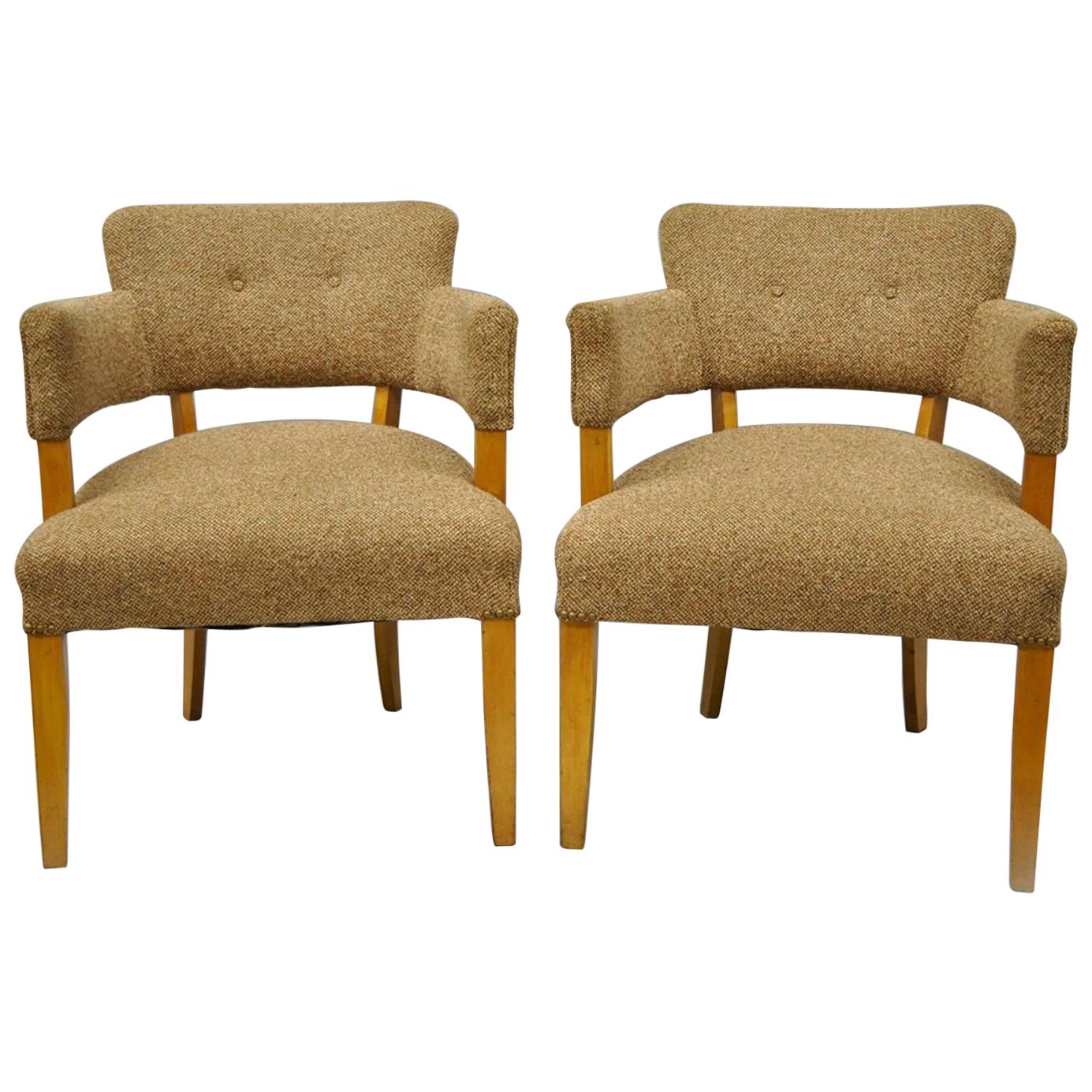 Pair of Mid-Century Modern Maple Club Lounge Chairs Jens Risom Heywood Wakefield