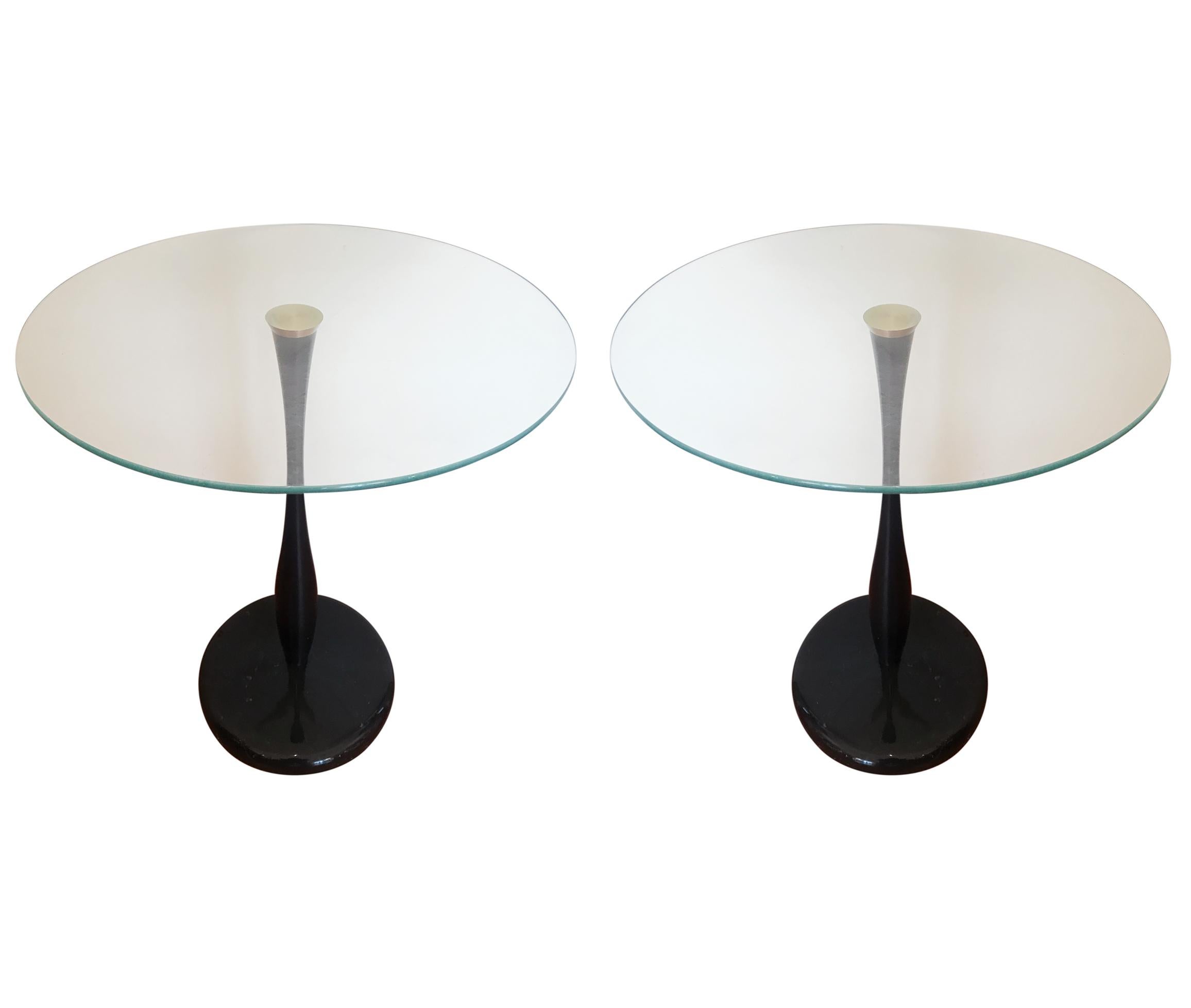 American Pair of Mid-Century Modern Marble and Glass End / Side Tables by Kaiser Newman For Sale