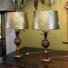 Pair of Mid-Century Modern "Marble" & Brass Table Lamps