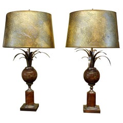 Pair of Mid Century Modern  "Marble"  & Brass Table Lamps