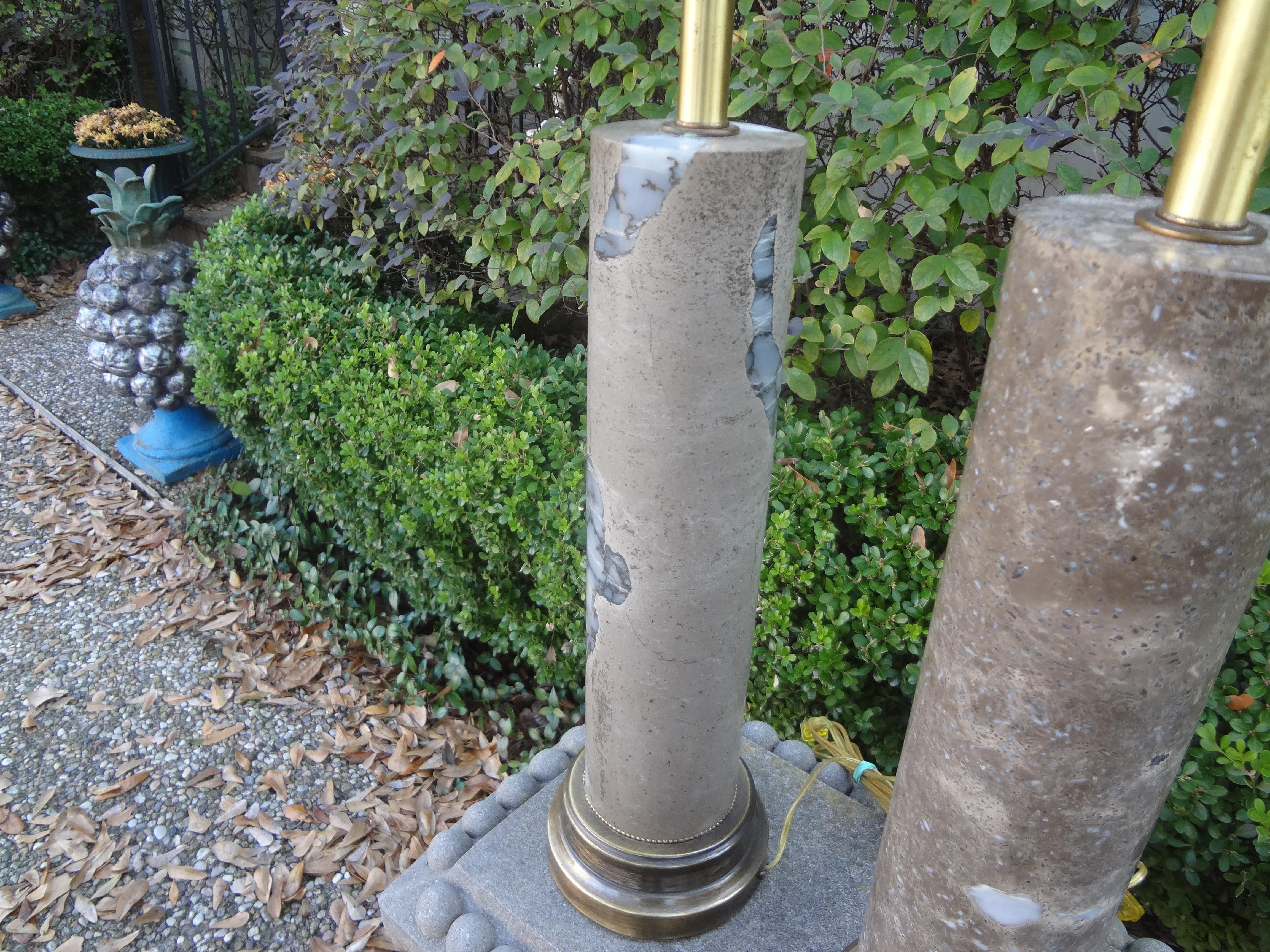 Pair of Mid-Century Modern Marble Column Lamps For Sale 5