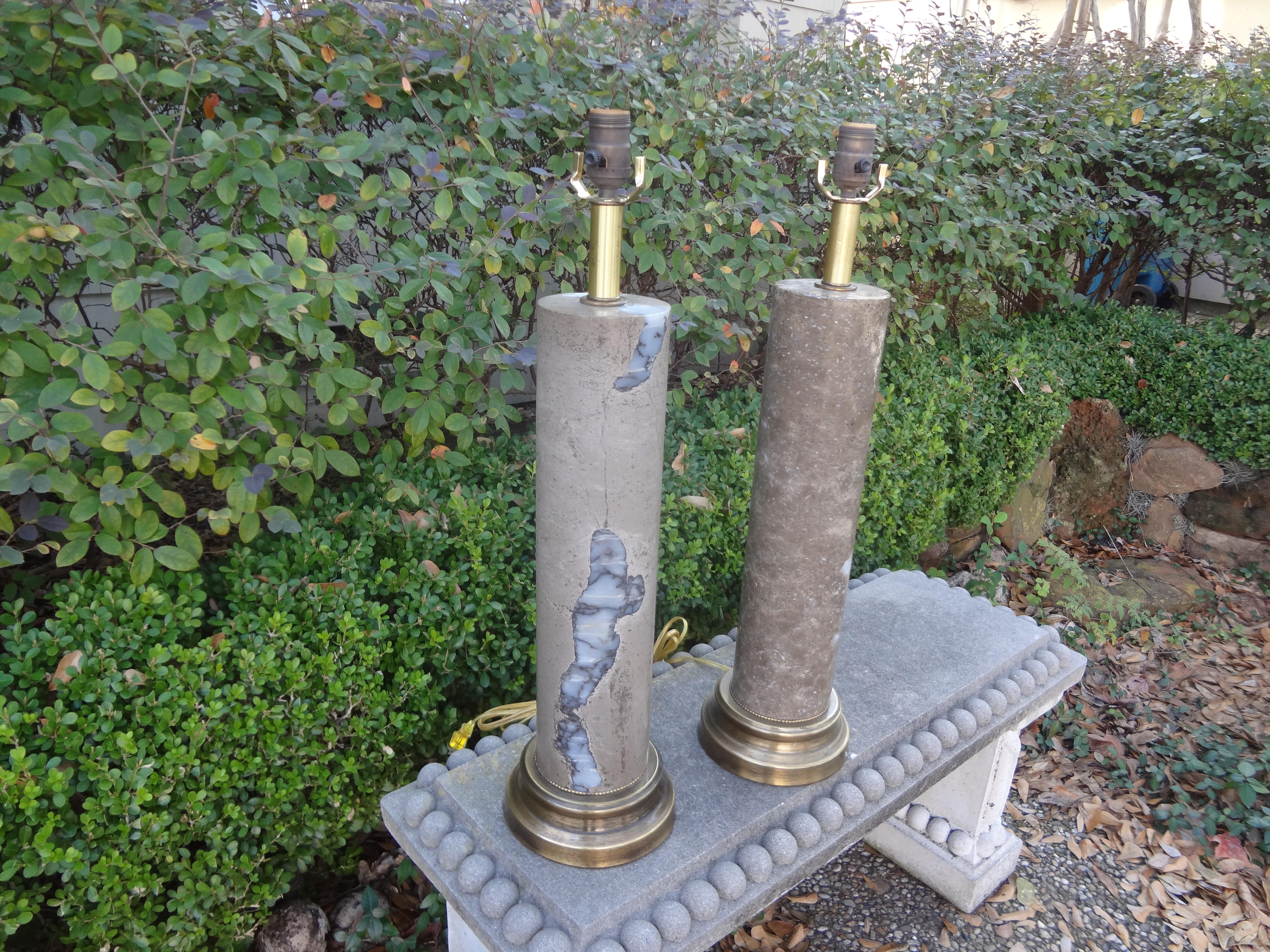 Pair of Mid-Century Modern Marble Column Lamps For Sale 6