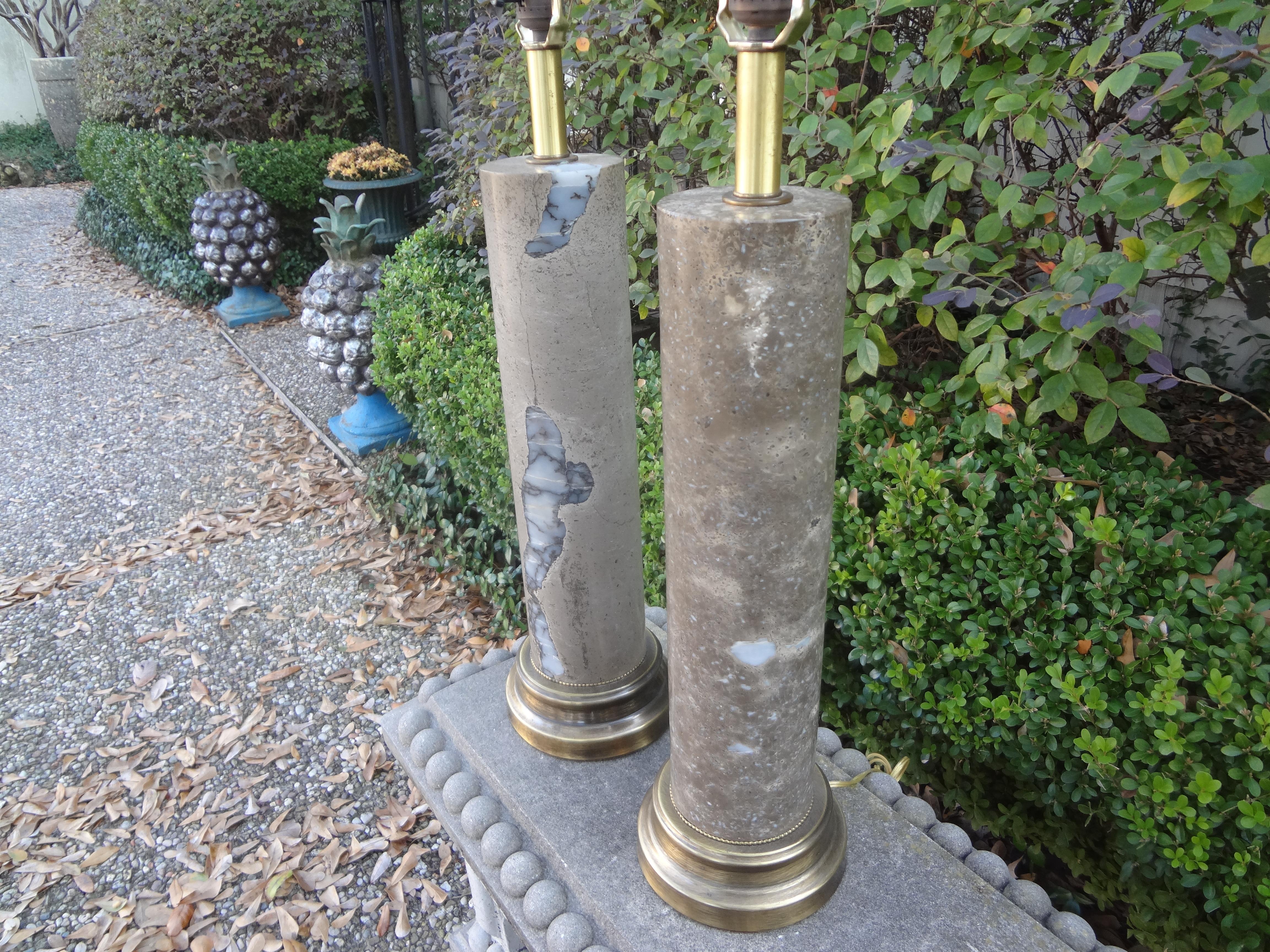 Mid-20th Century Pair of Mid-Century Modern Marble Column Lamps For Sale