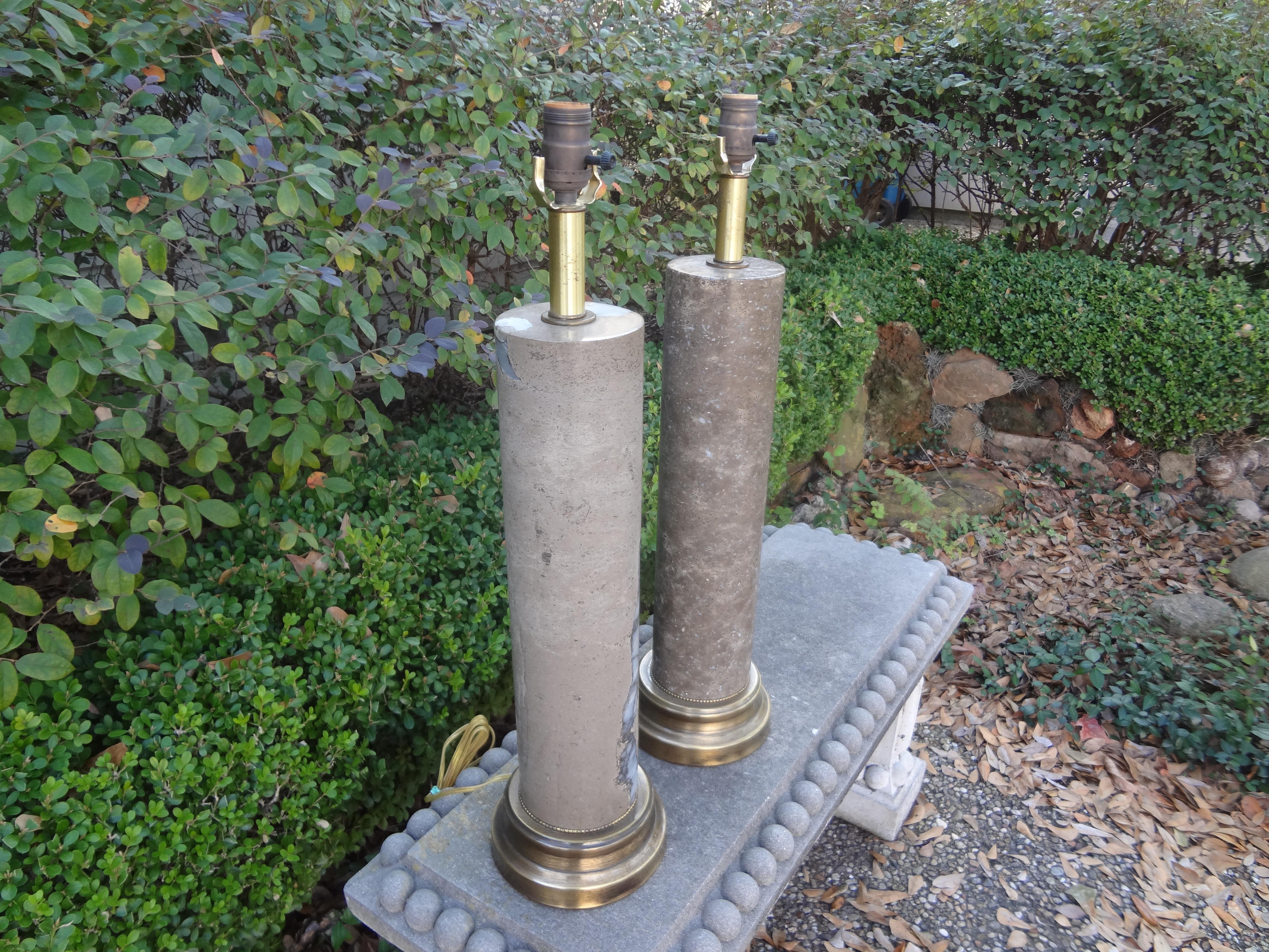 Pair of Mid-Century Modern Marble Column Lamps For Sale 2