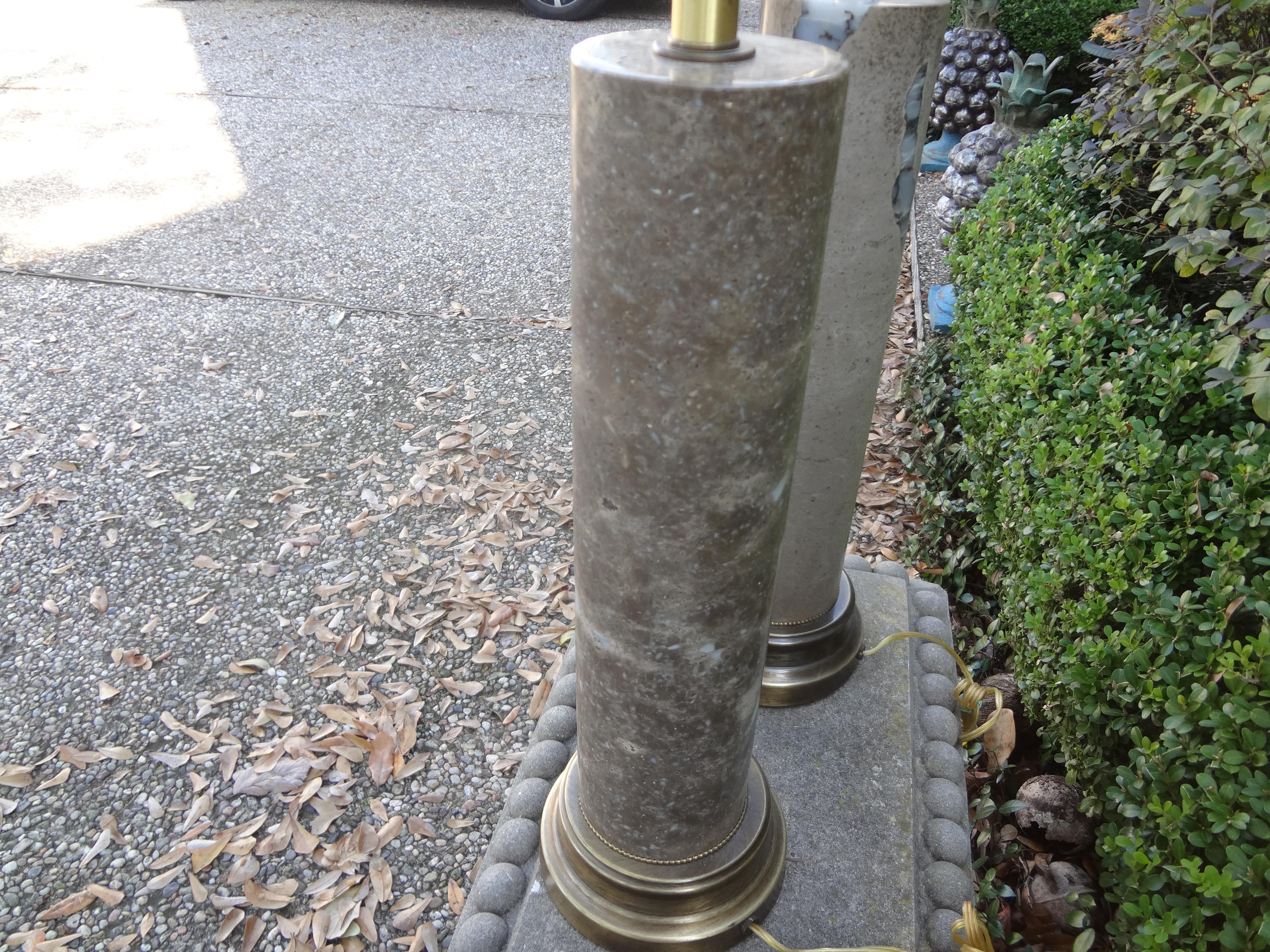 Pair of Mid-Century Modern Marble Column Lamps For Sale 4