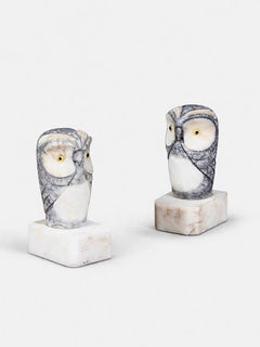 Pair of Mid-Century Modern Marble Owl Bookends