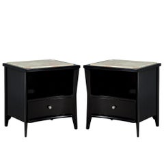 Pair of Mid-Century Modern Marble-Top Nightstands End Tables