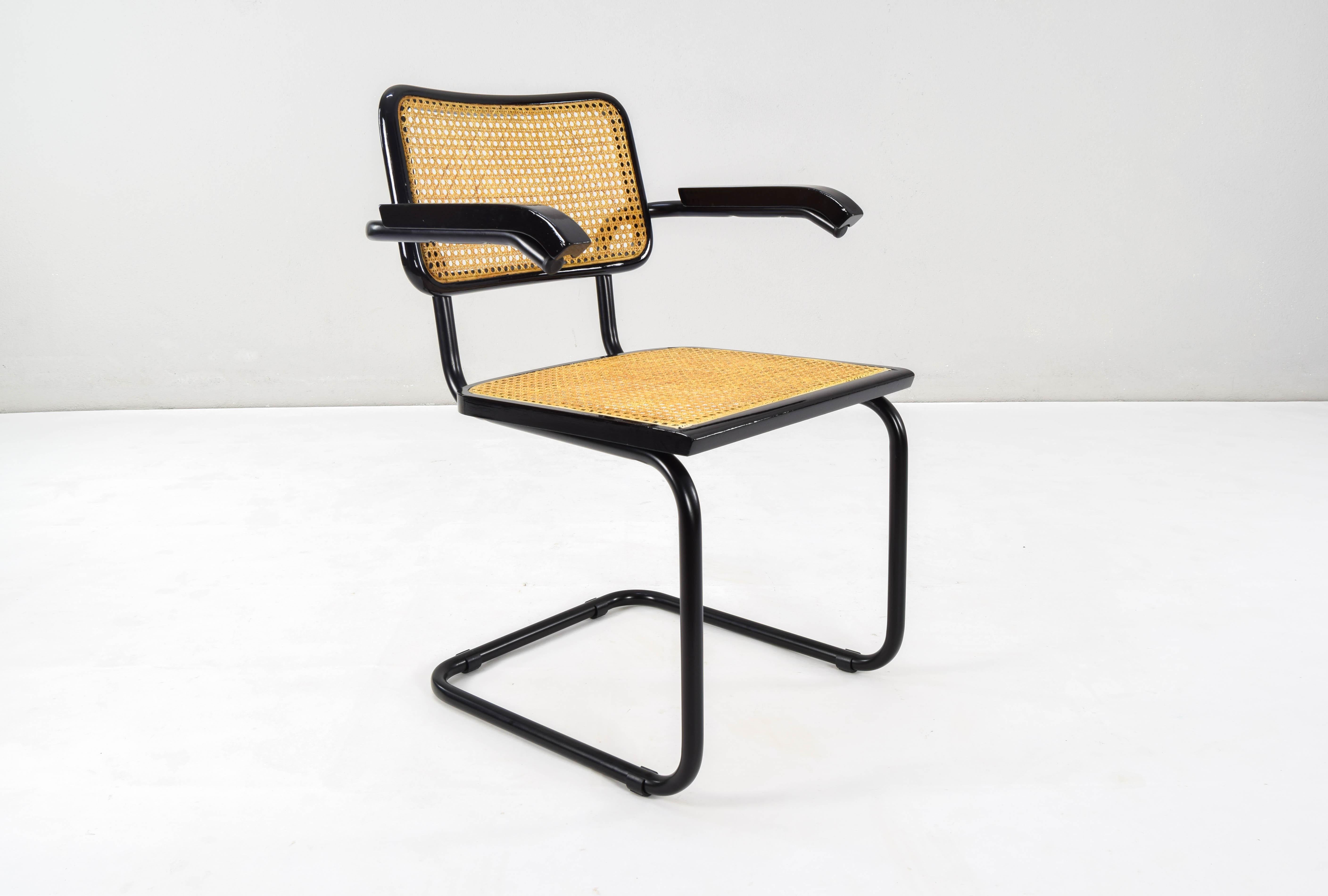 Pair of Mid-Century Modern Marcel Breuer Black B64 Cesca Chairs, Italy, 1970 3