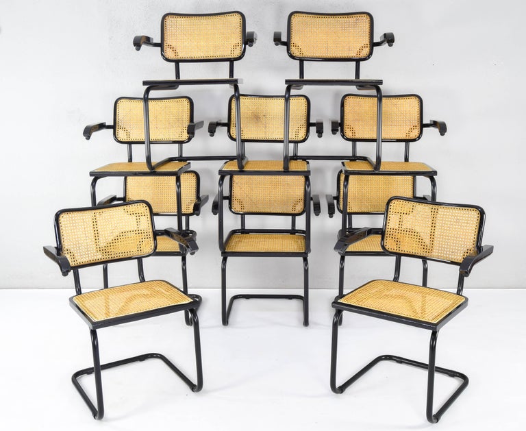 Italian Pair of Mid-Century Modern Marcel Breuer Black B64 Cesca Chairs, Italy, 1970 For Sale