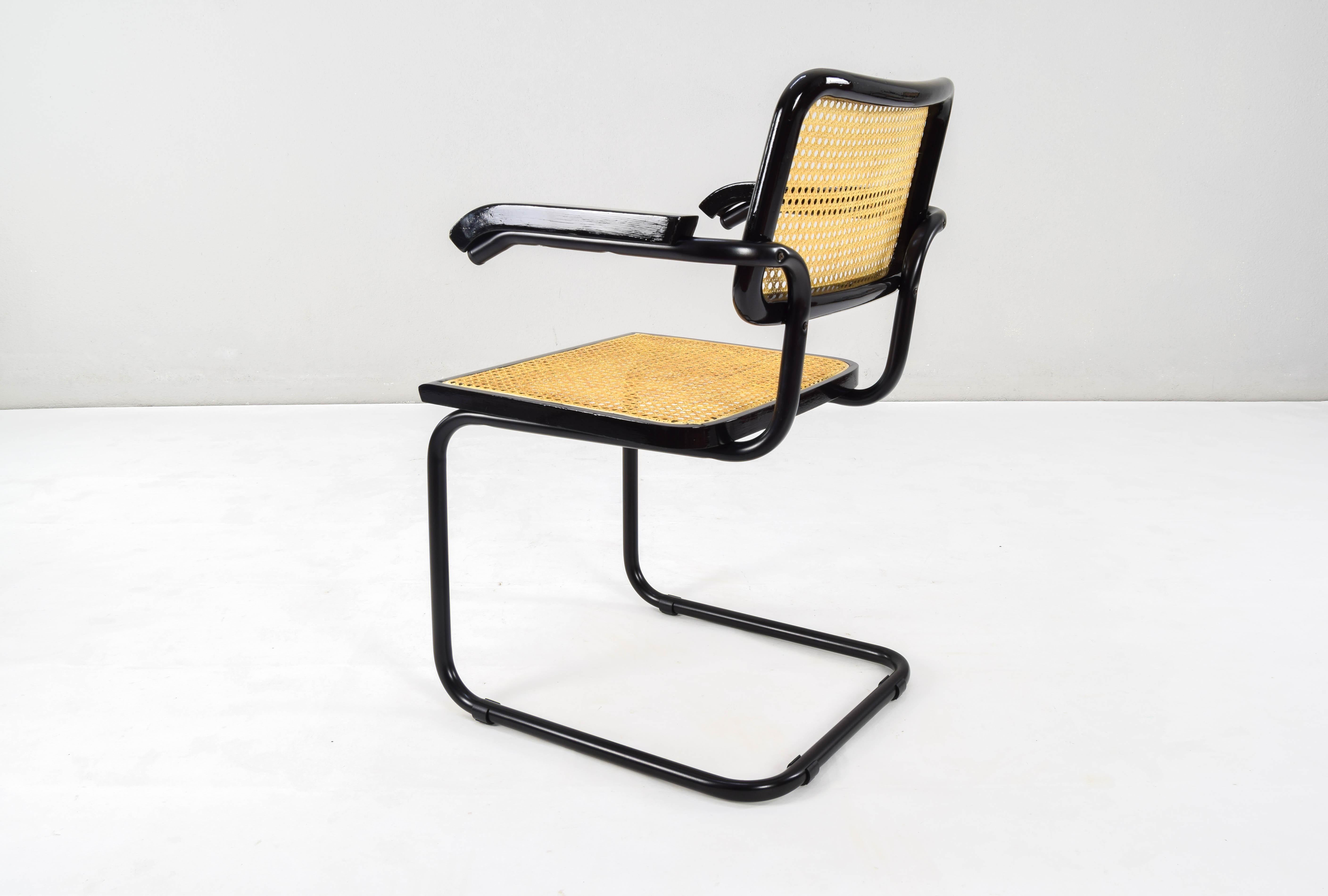 Steel Pair of Mid-Century Modern Marcel Breuer Black B64 Cesca Chairs, Italy, 1970