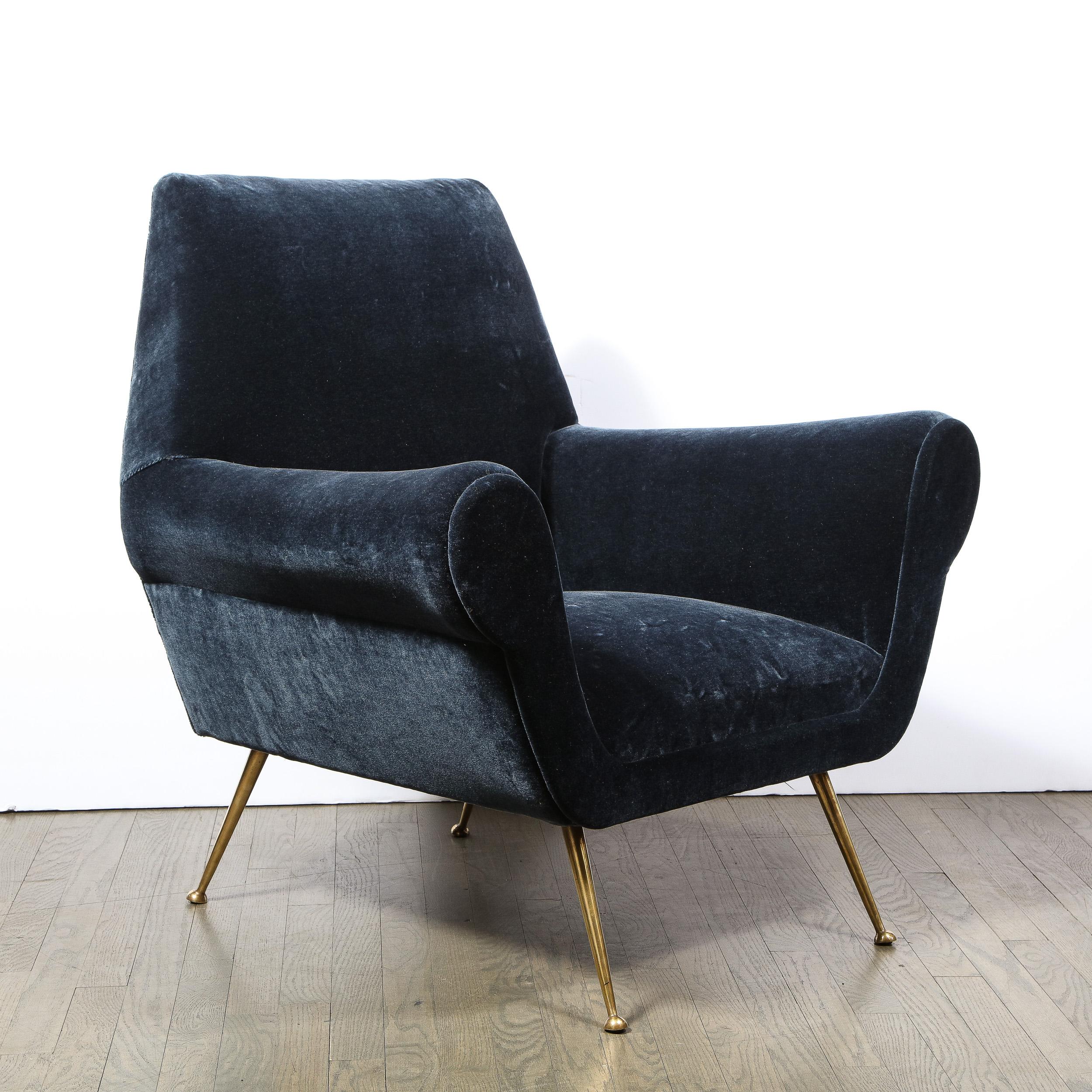 Pair of Mid-Century Modern Marco Zanuso Lounge Chairs with Sculptural Brass Legs 7