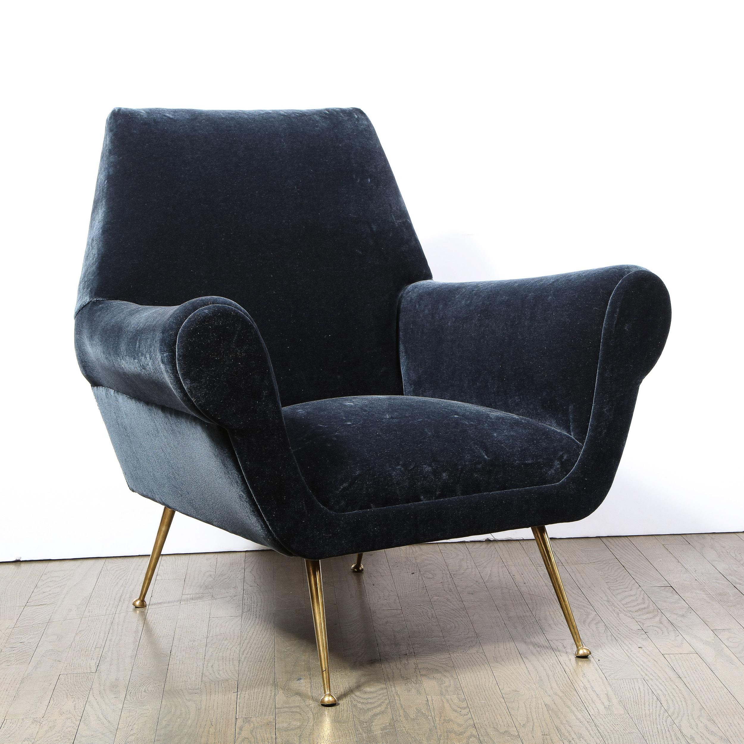 Pair of Mid-Century Modern Marco Zanuso Lounge Chairs with Sculptural Brass Legs 8