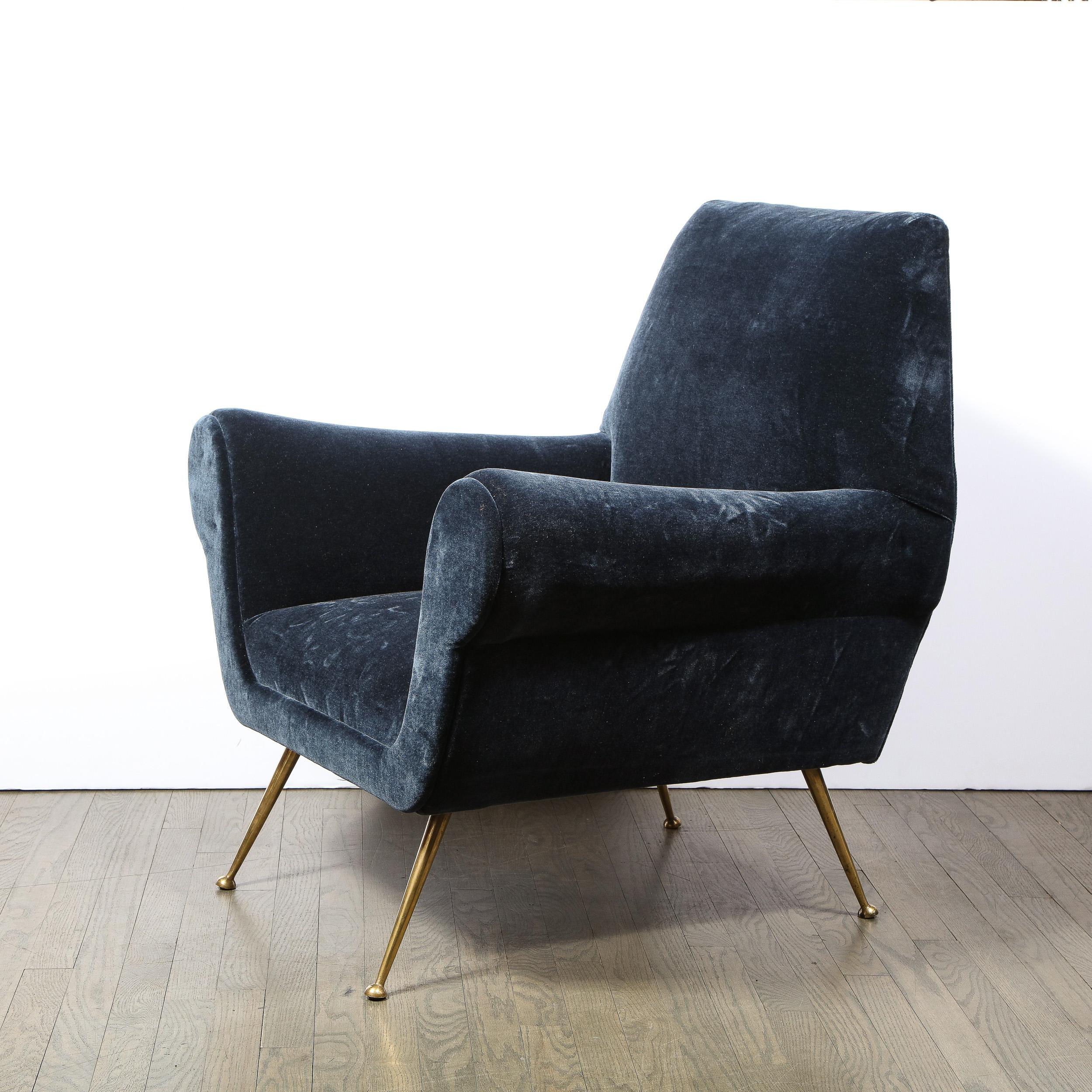Mid-20th Century Pair of Mid-Century Modern Marco Zanuso Lounge Chairs with Sculptural Brass Legs