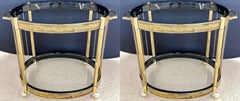 Mastercraft, Mid-Century Modern Serving Wagons, Gold Brass, Black Lacquer, 1960s