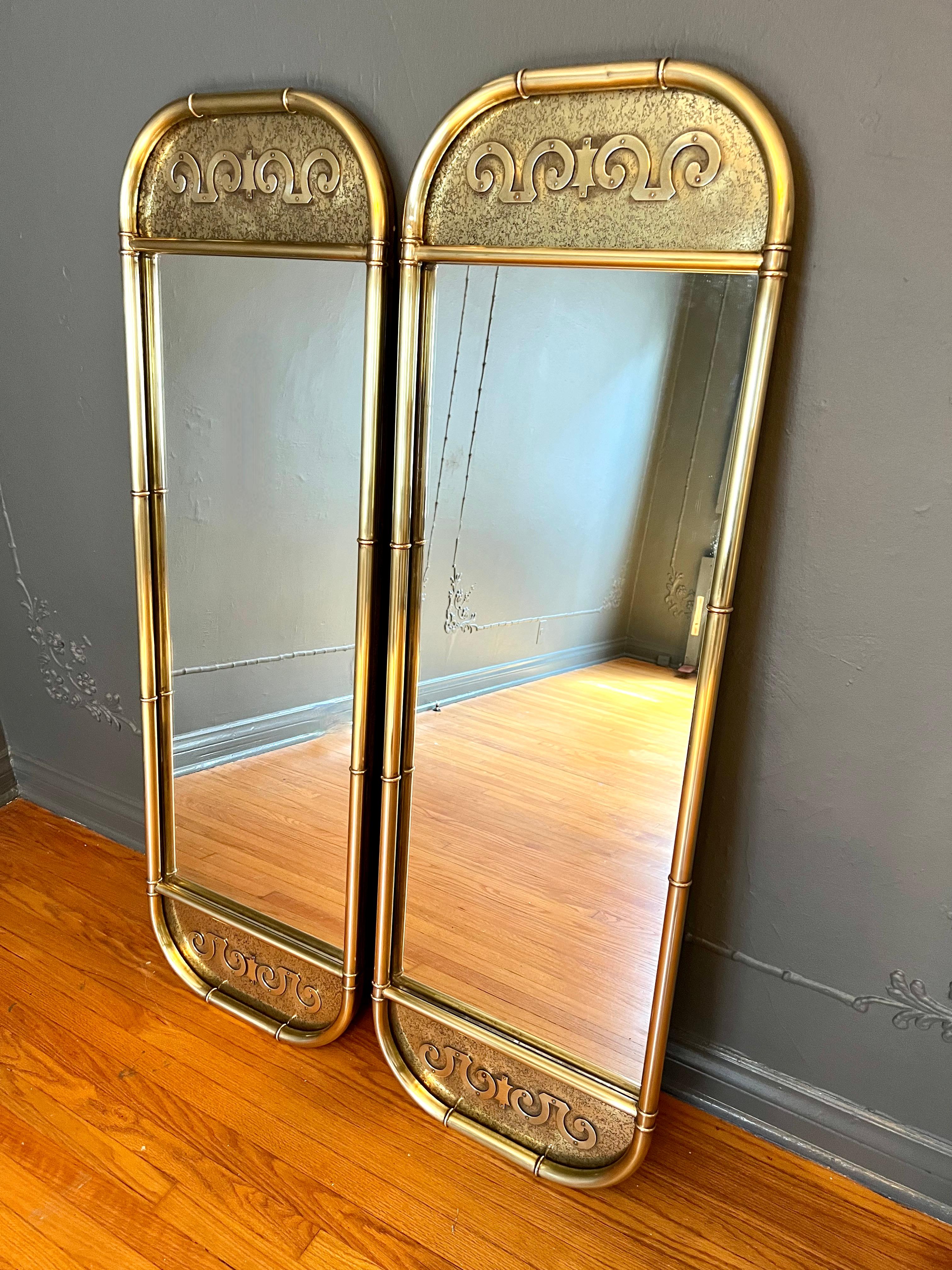 Pair of Mid-Century Modern Mastercraft Brass Mirrors 5