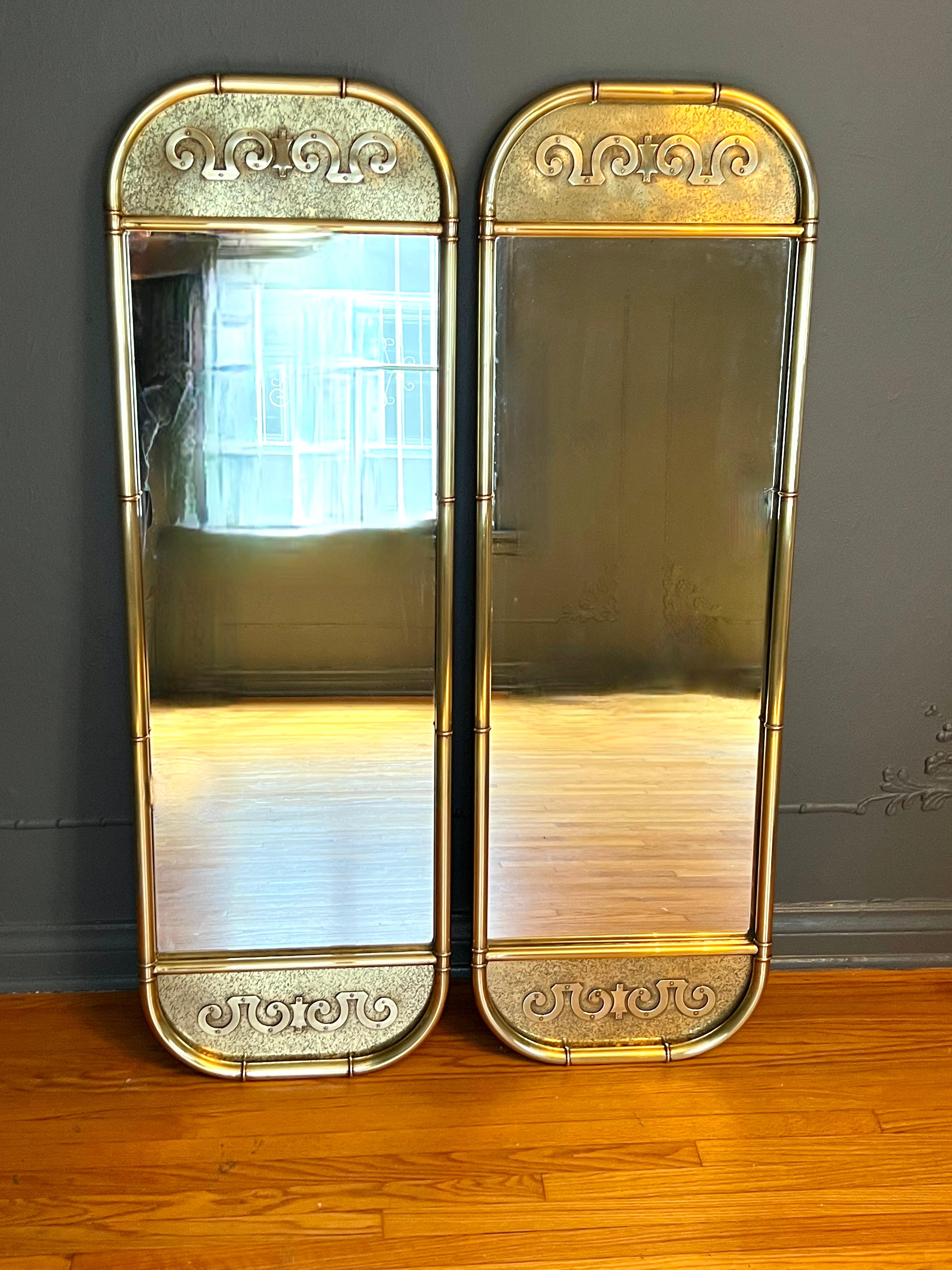 Pair of Mid-Century Modern Mastercraft Brass Mirrors 1