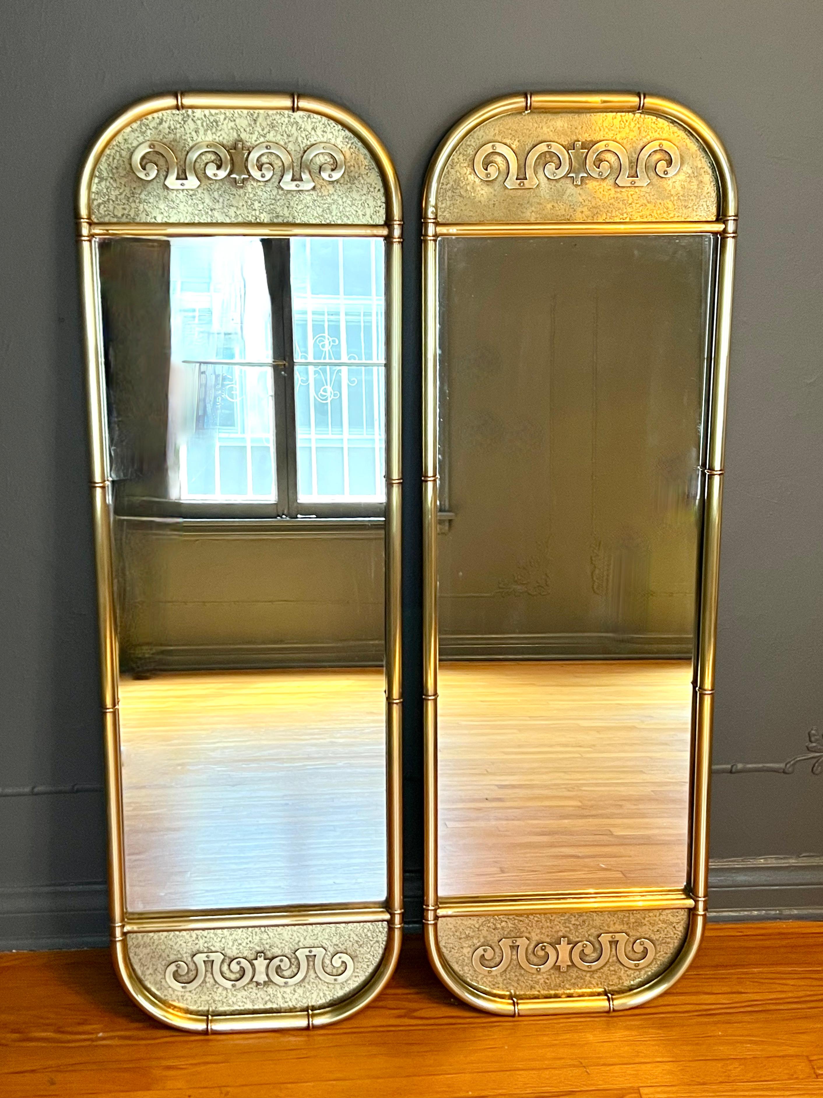Pair of Mid-Century Modern Mastercraft Brass Mirrors 3