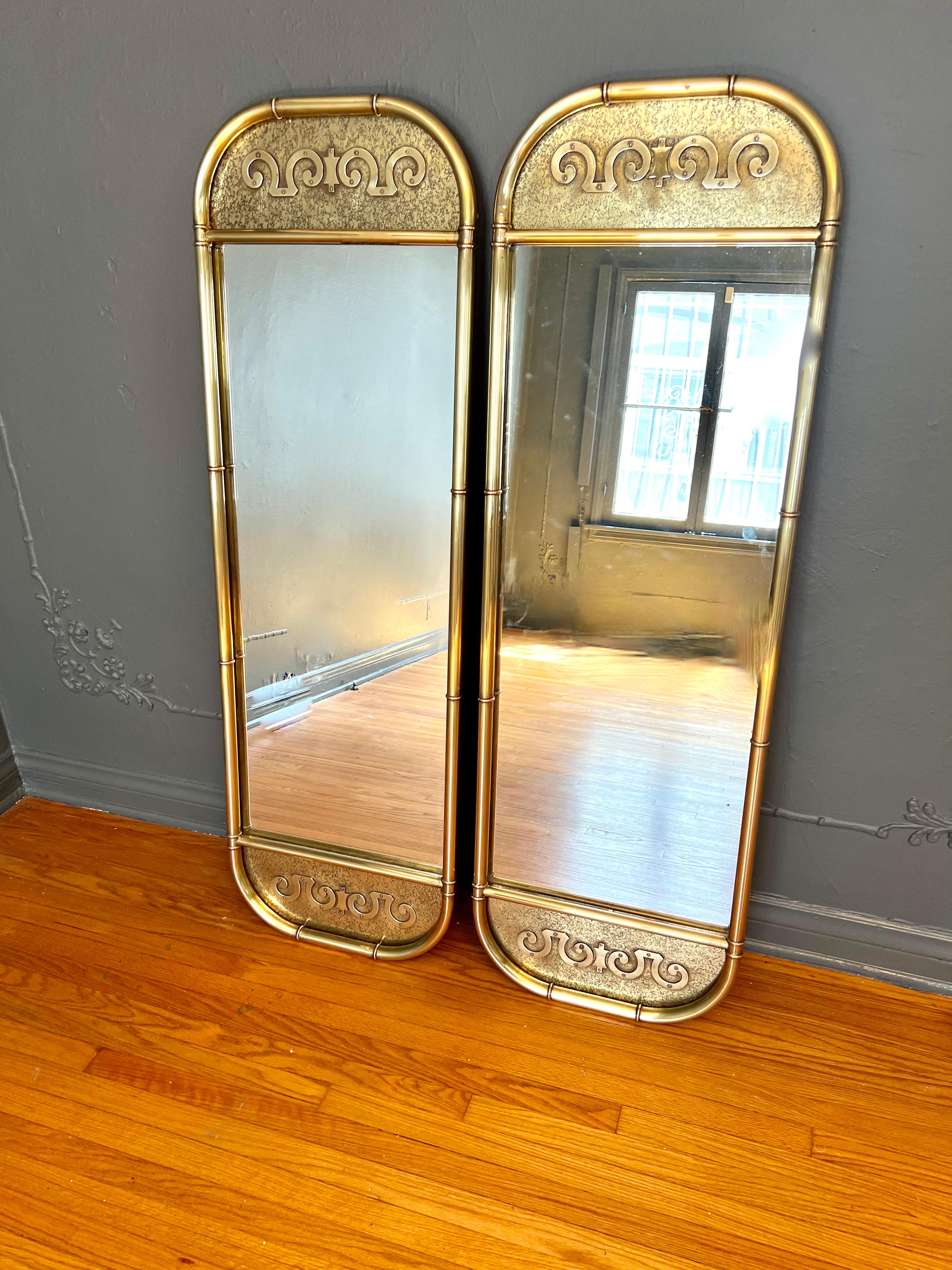 Pair of Mid-Century Modern Mastercraft Brass Mirrors 4