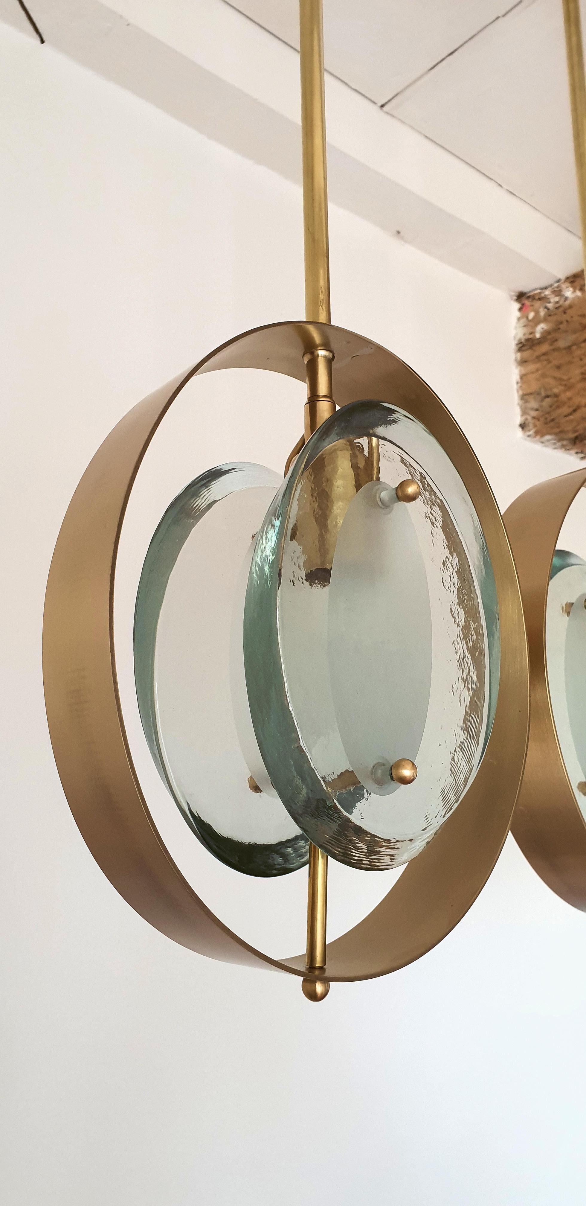 Mid-20th Century Pair of Mid-Century Modern Max Ingrand Style Brass and Glass Pendants, 1960s