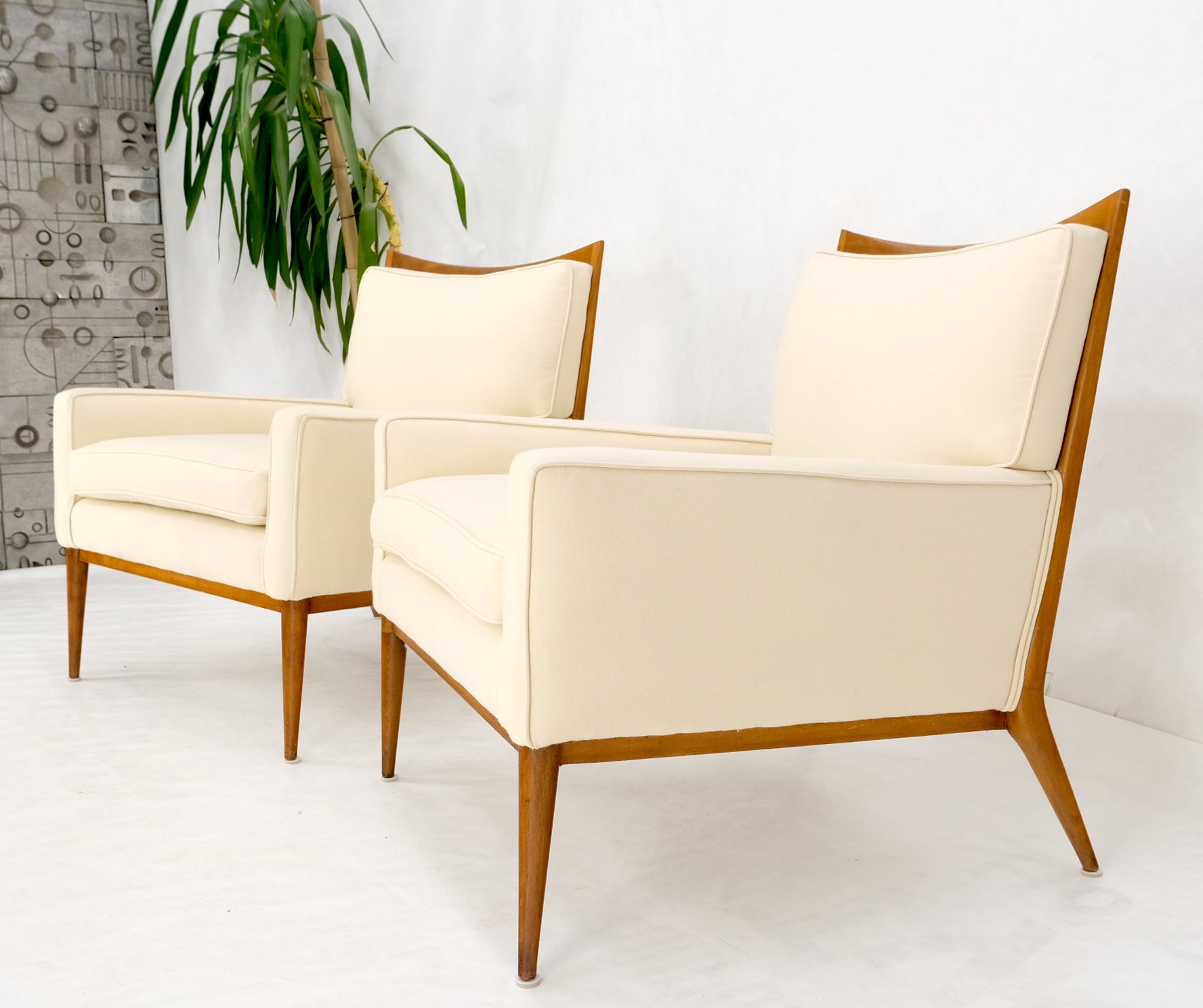 Paar Mid Century Modern McCobb Lounge Chairs Neu gepolstert in Creme Schurwolle Stoff Atemberaubend!