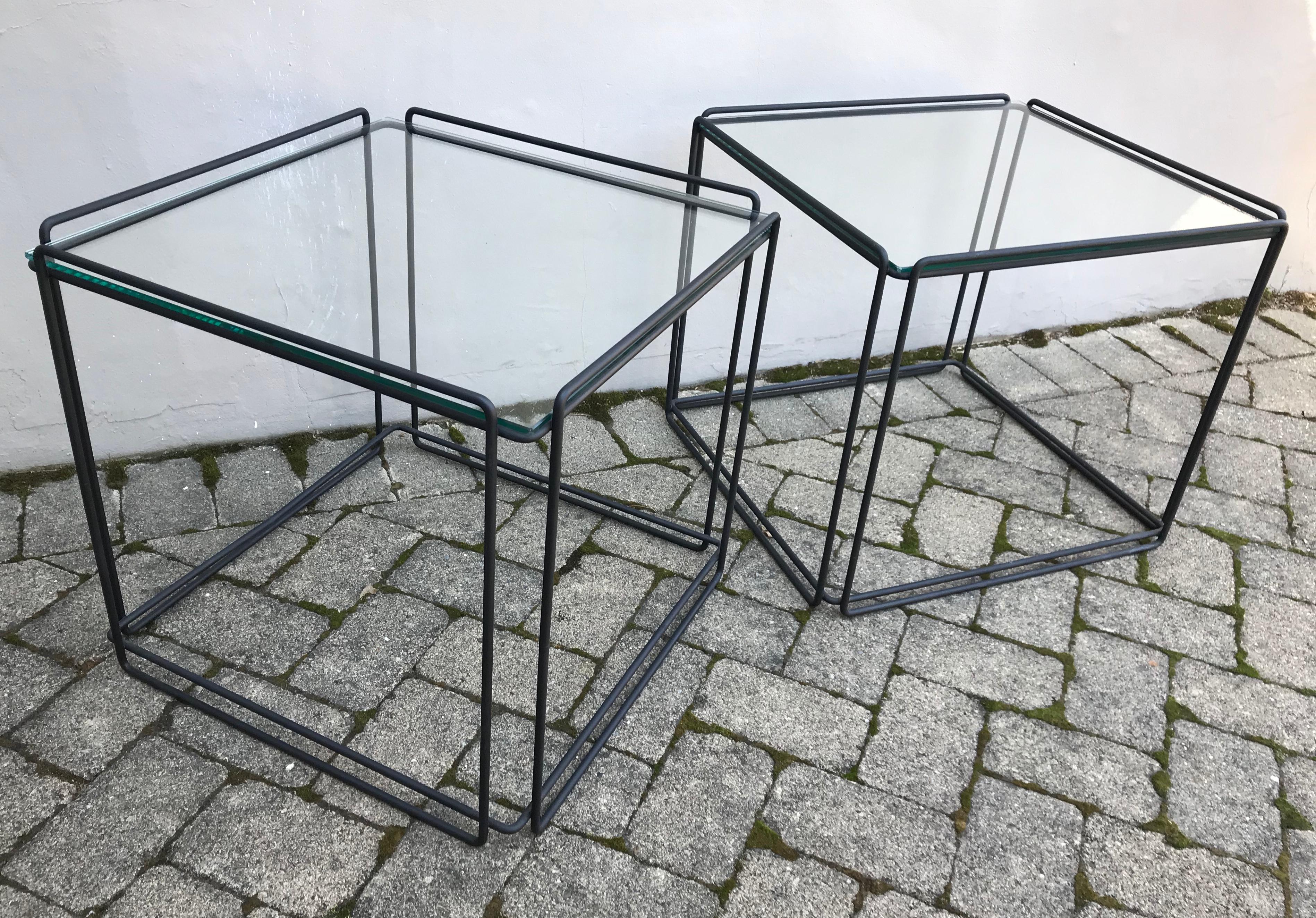 French Pair of Mid-Century Modern Metal and Glass Side Tables by Max Sauze, 1970s