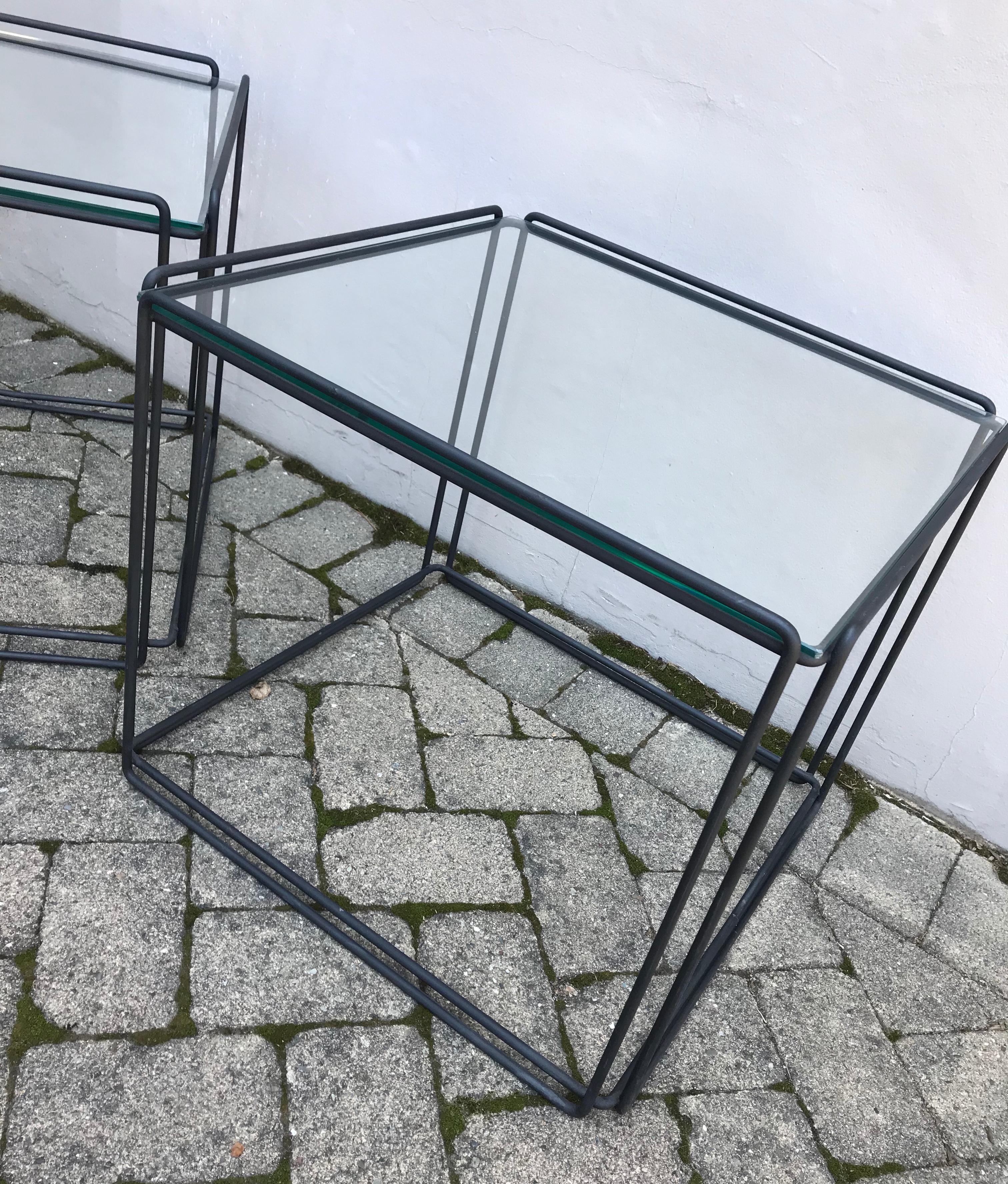 Painted Pair of Mid-Century Modern Metal and Glass Side Tables by Max Sauze, 1970s