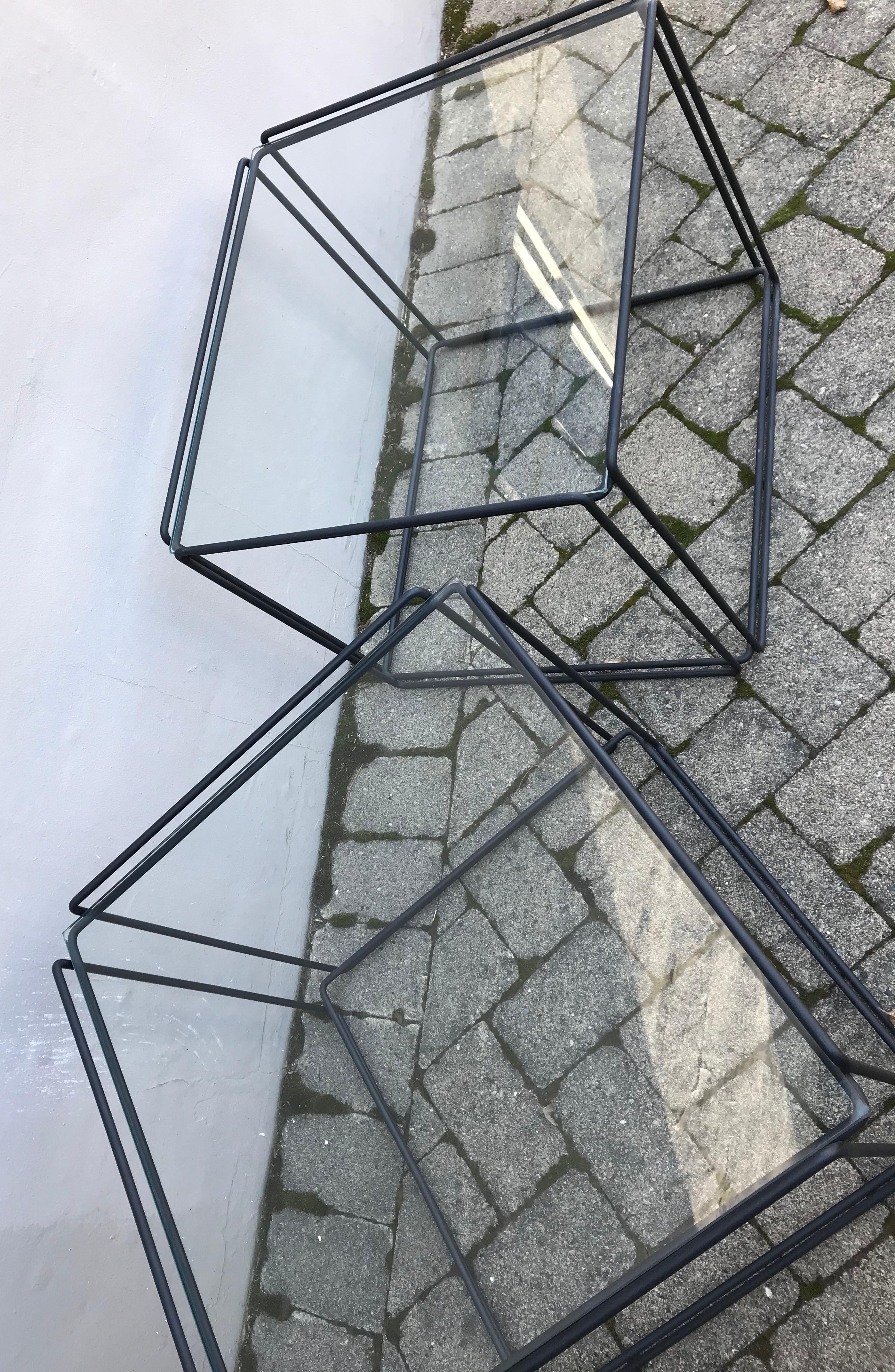 Pair of Mid-Century Modern Metal and Glass Side Tables by Max Sauze, 1970s In Good Condition In Bedford Hills, NY